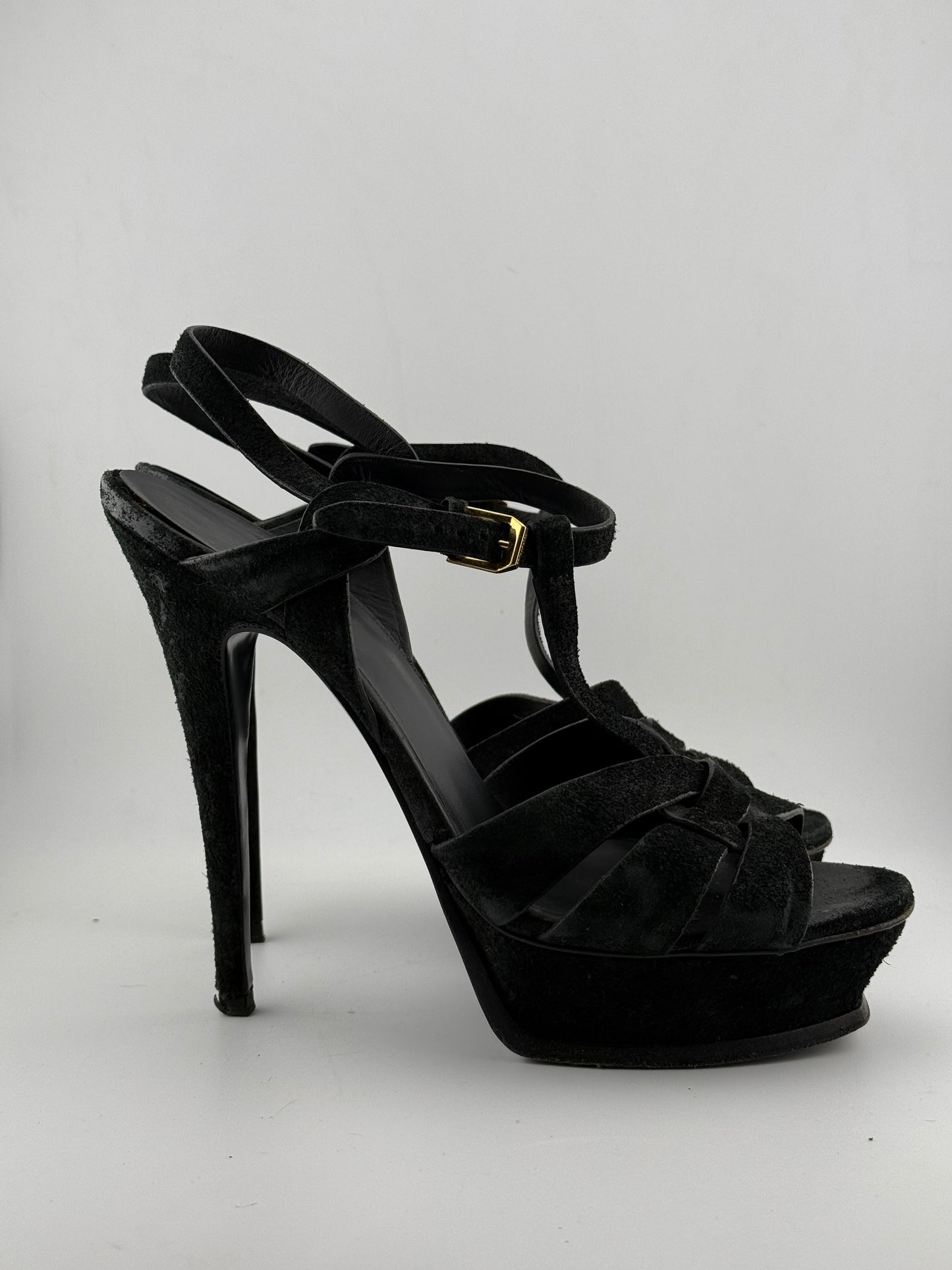YSL Tribute Woven Open Toe Platforms - Black (EUR 39)