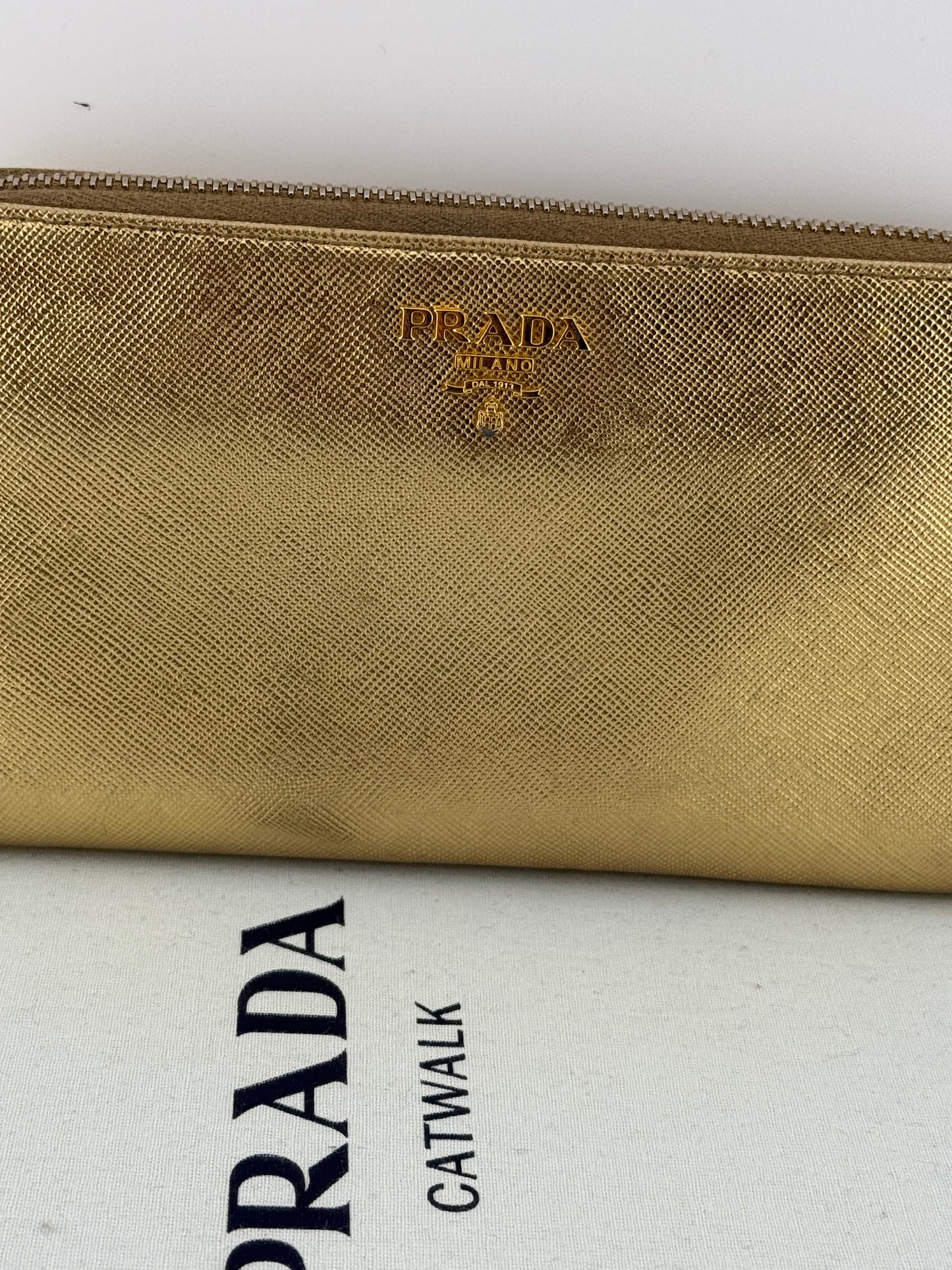 Prada Single Zip-Around Wallet - Gold Metallic