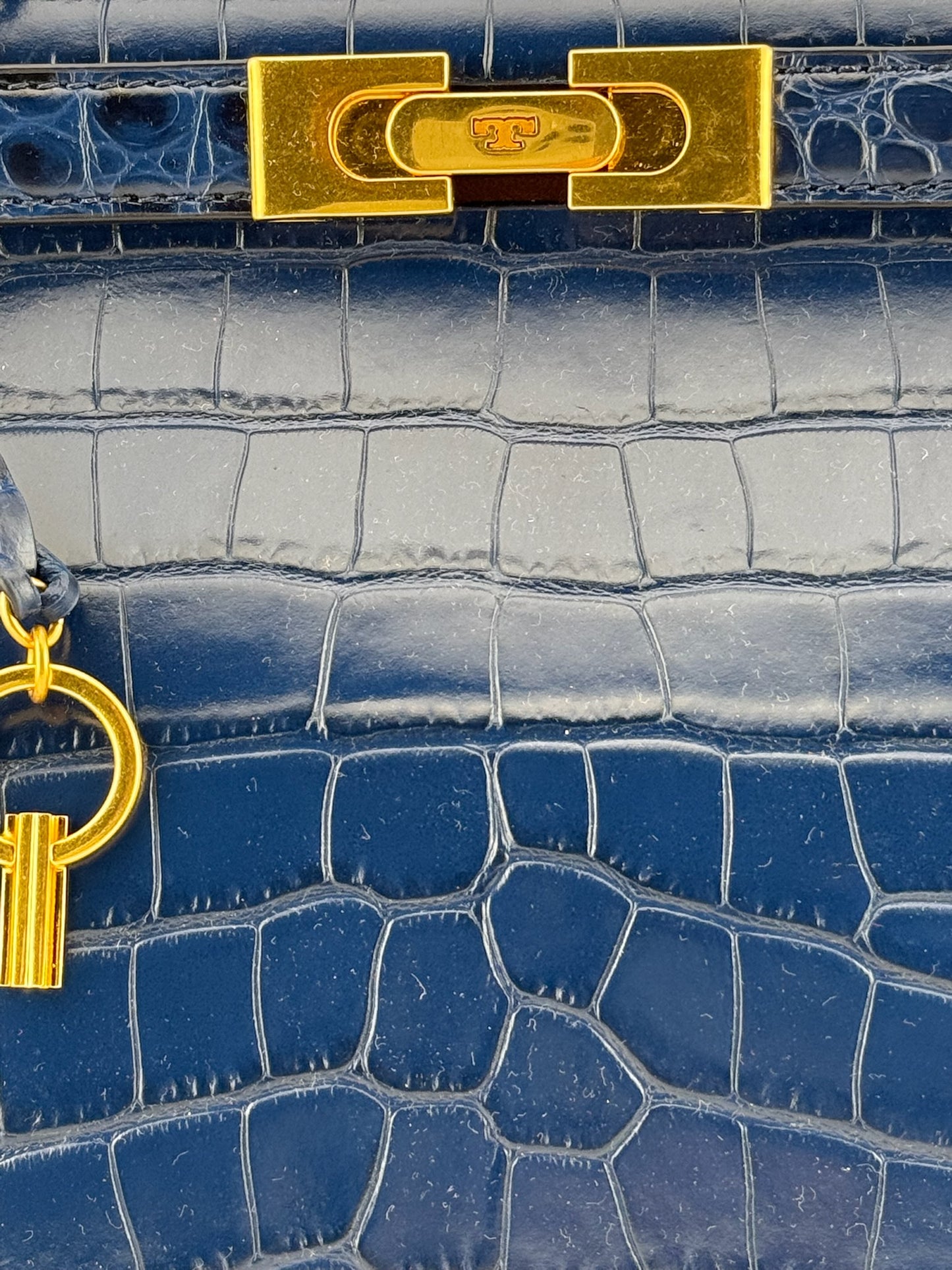 Tory Burch Croc Lee Radziwill Top Handle Bag with Detachable Straps - Blue