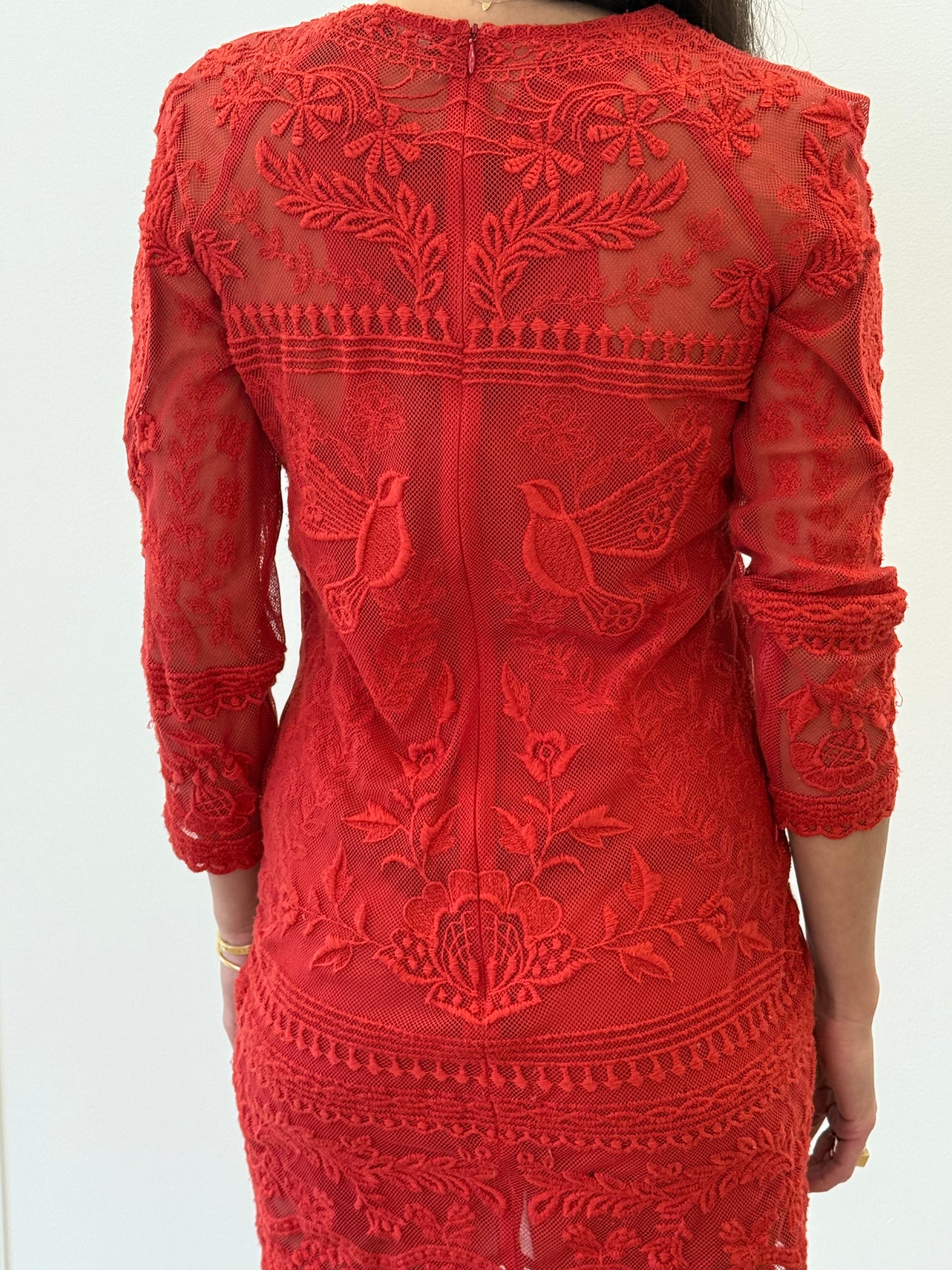 Isabel Marant Lace Long Sleeve Mini Dress - Red (Size 34)