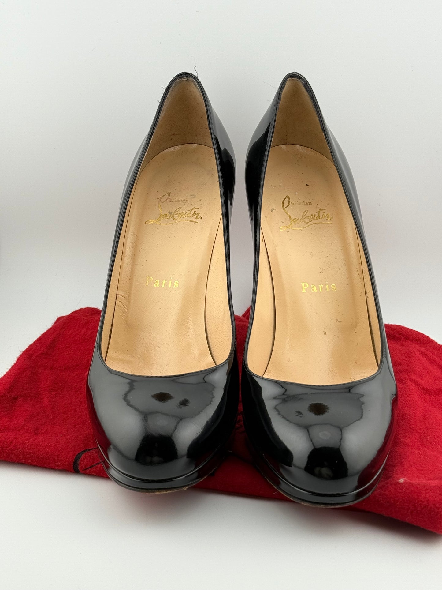 Christian Louboutin Patent Heeled Pumps with Signature Red Sole - Black Patent (EUR 40)