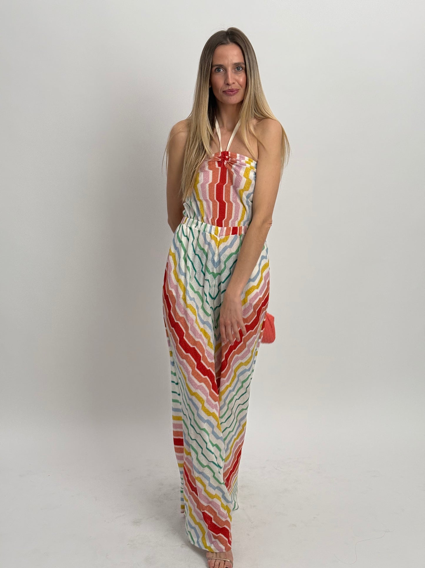 Missoni Flared Jumpsuit with Velvet Neck Ties - Multi (IT 42)