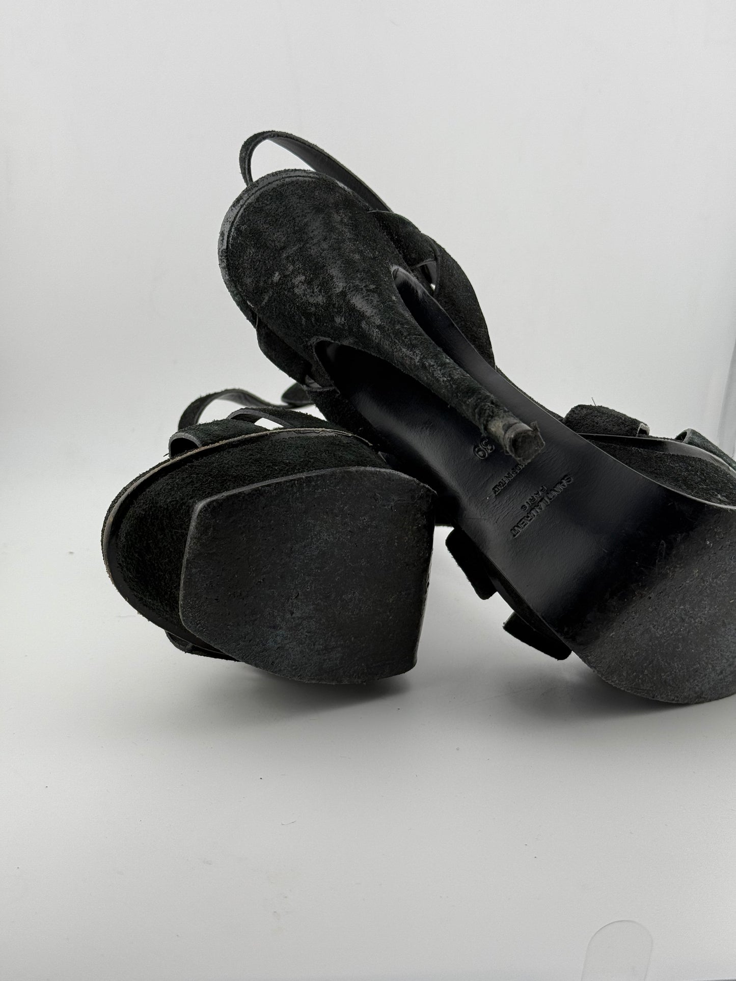 YSL Tribute Woven Open Toe Platforms - Black (EUR 39)