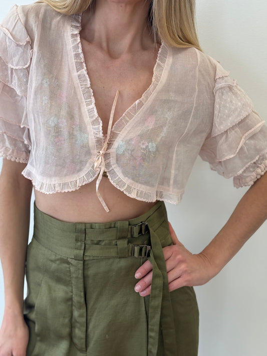 Noa Noa Pink Ruffle Sleeve Sheer Vest - Pastel Pink (Estimated Size S)