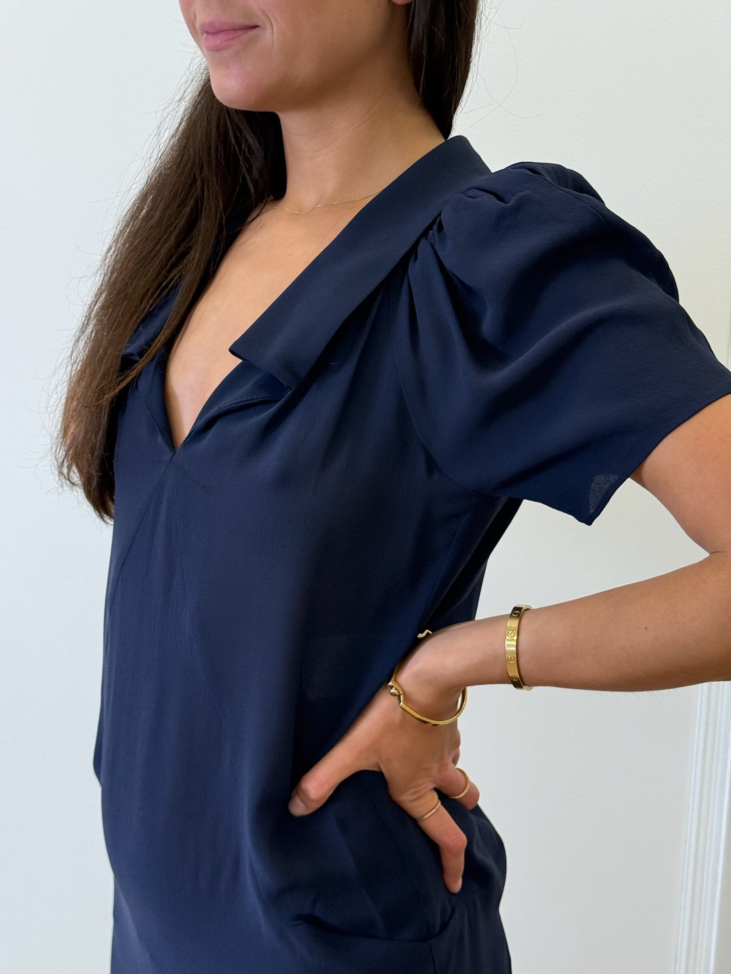 Balenciaga Silk Dress - Navy (Size 36)