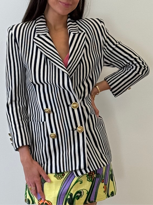 Moschino Blazer - Navy and White Striped (Size 40)