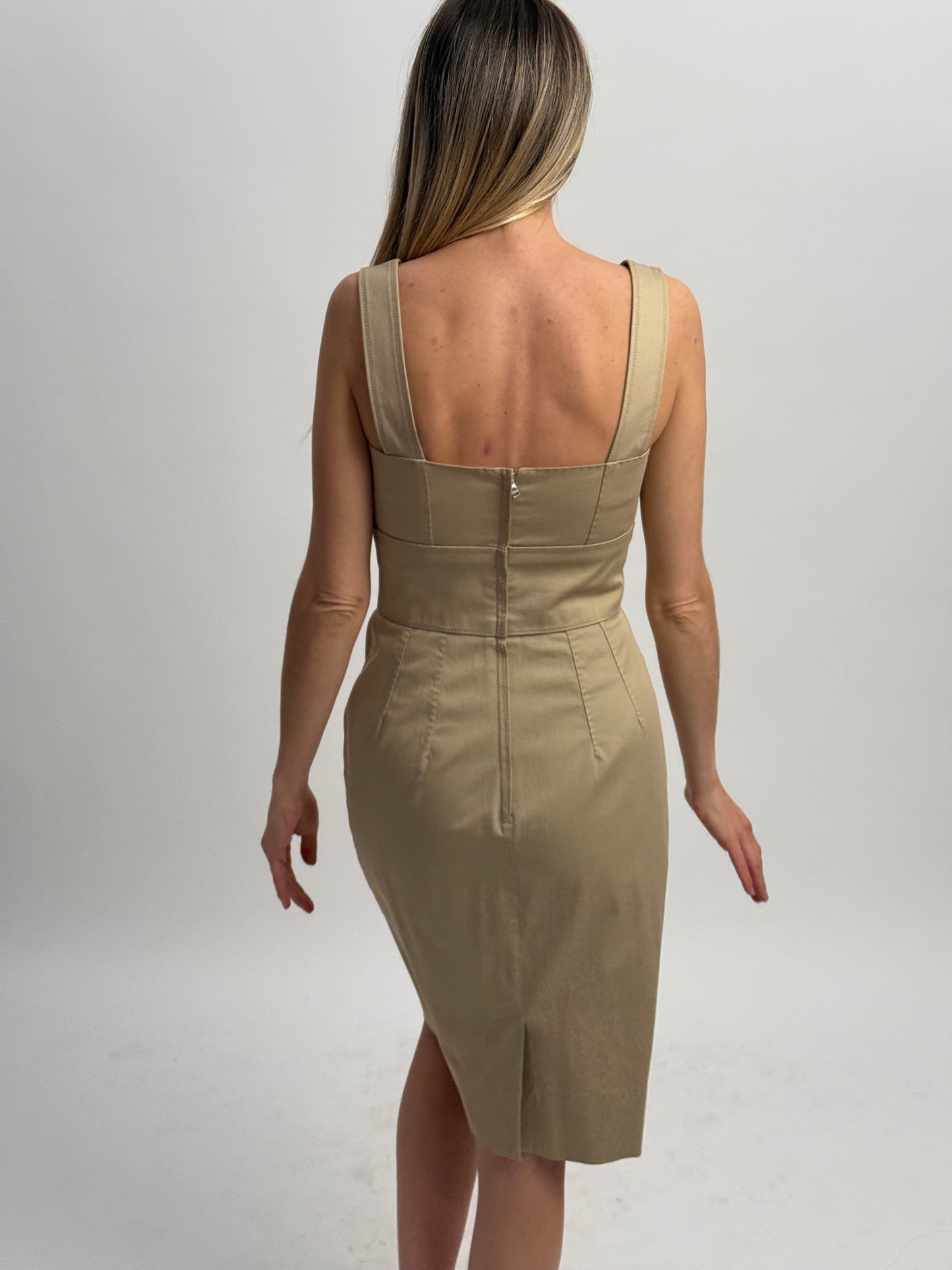 Dolce & Gabbana Structured Midi Dress with Pin Tucks - Sand (IT 40)
