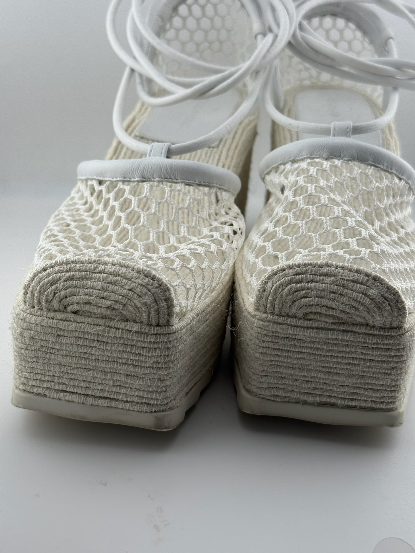 Bottega Veneta White Sporty Web Wedge Espadrilles