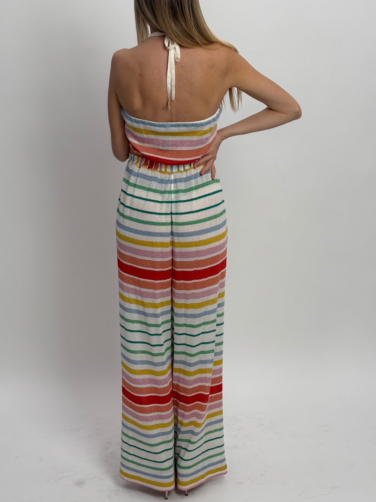 Missoni Flared Jumpsuit with Velvet Neck Ties - Multi (IT 42)