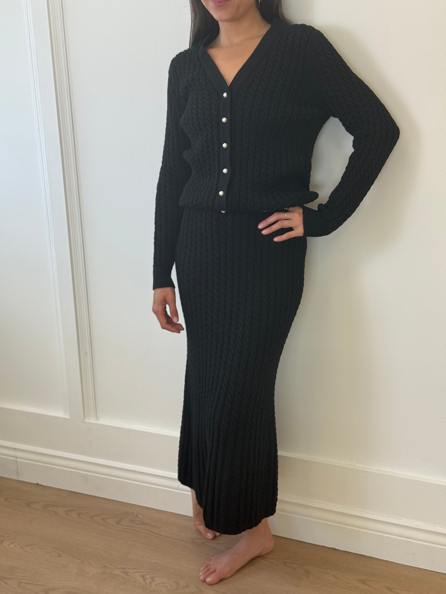 Alessandra Rich Black Knit Skirt and Cardigan Set