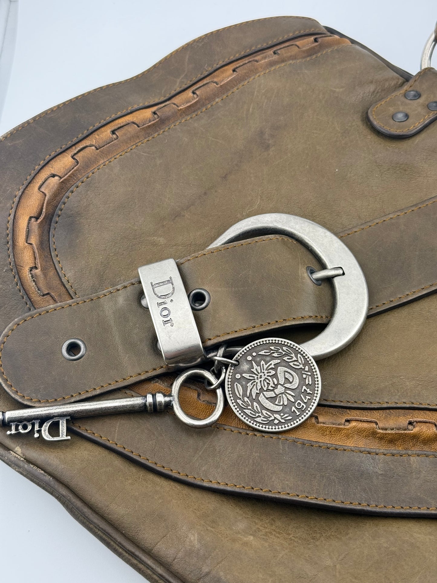 Dior Gaucho Leather Handbag with Coin & Key – Khaki