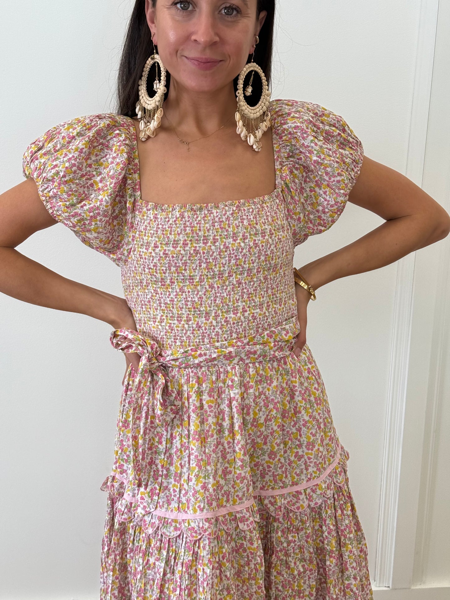 Love Shack Fancy Mid-Length Dress - Pink Floral (Size XS)