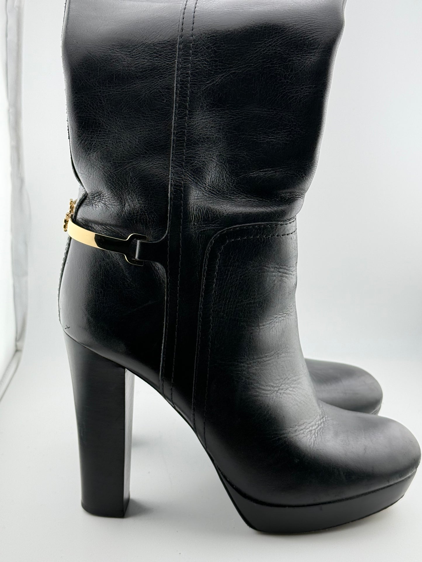 Tory Burch Knee High Platform Boots with Gold Horsebit (EUR 39)