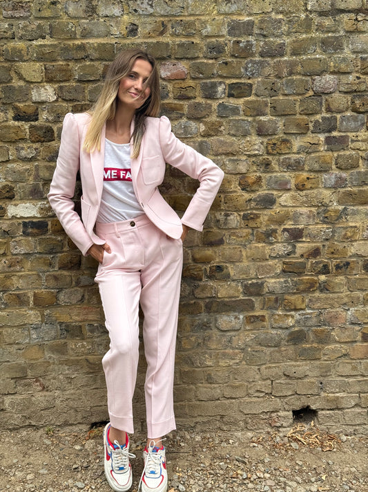 ME + EM Spring Tailoring Puff Sleeve Jacket & Tailored Trousers in Petal Pink (UK 6)