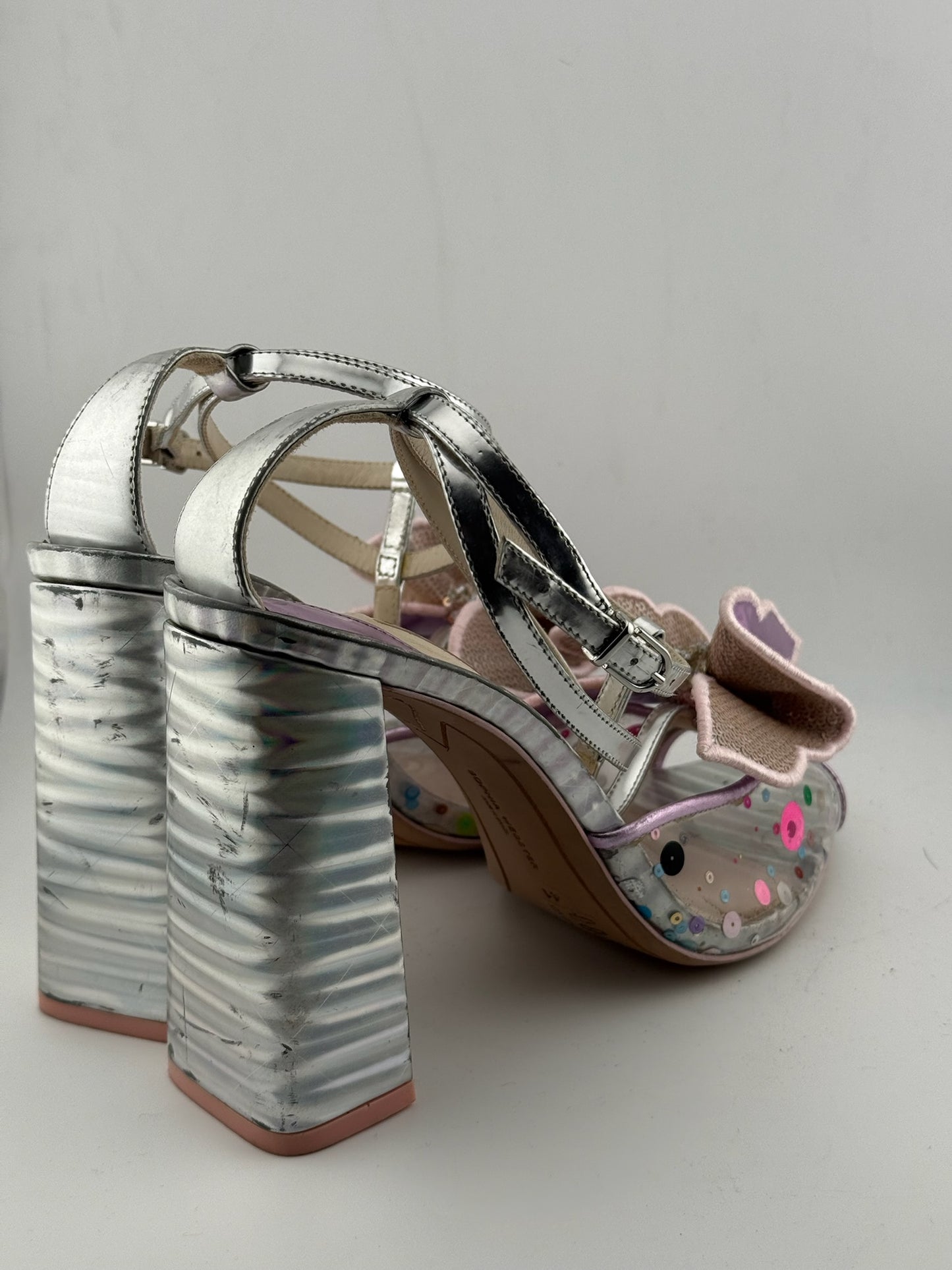 Sophia Webster Butterfly Peep Toe with Block Heel & Ankle Strap - Purple/Metallic (Size 41)