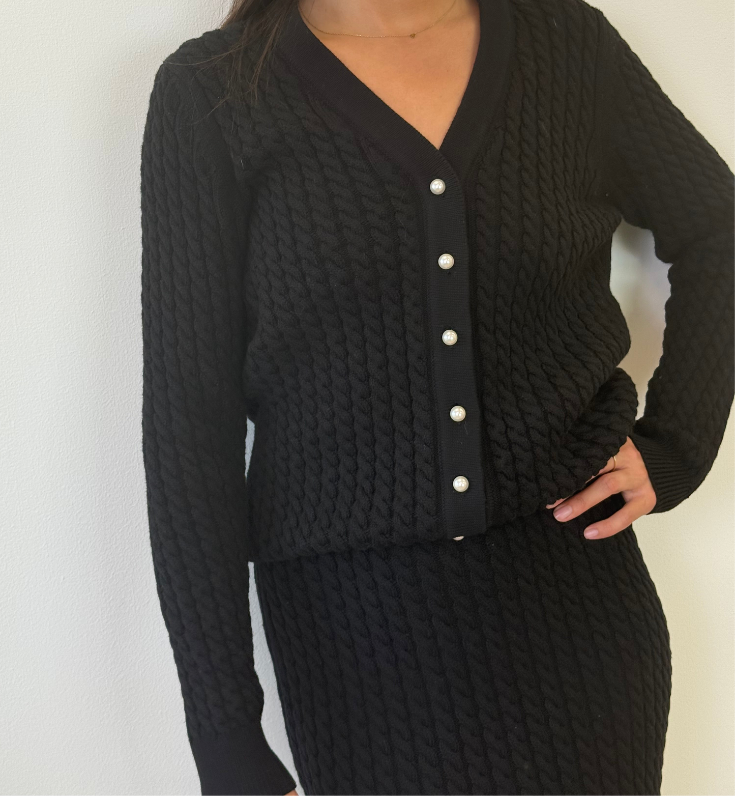 Alessandra Rich Black Knit Skirt and Cardigan Set