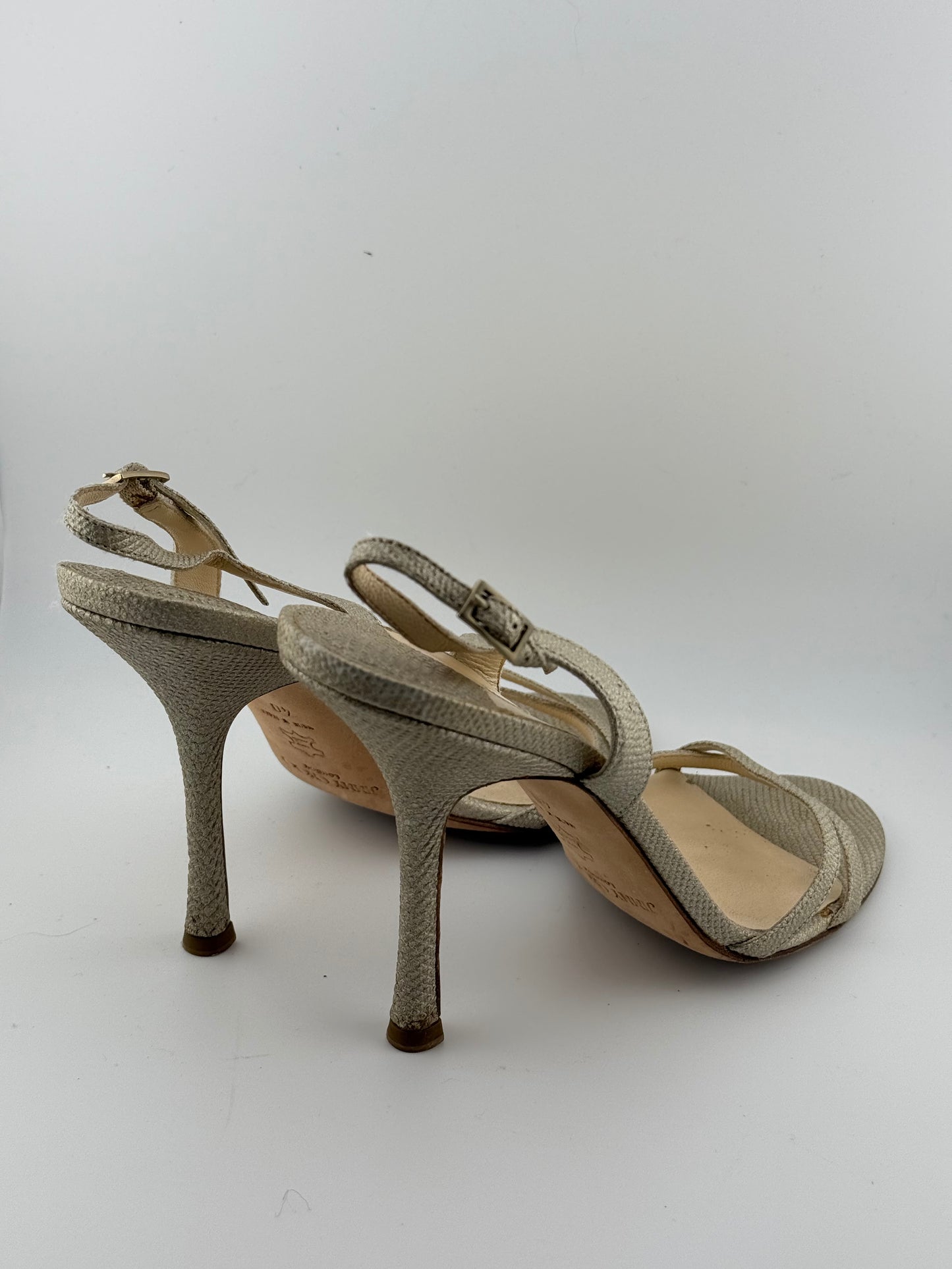 Jimmy Choo Sandals with Open Toe & Sling Back Strap - Gold Snake (EUR 40)