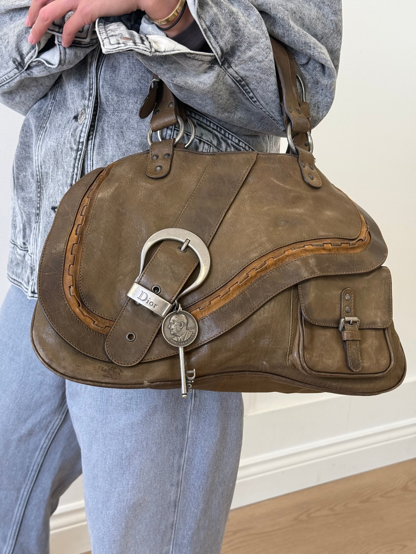 Dior Gaucho Leather Handbag with Coin & Key – Khaki