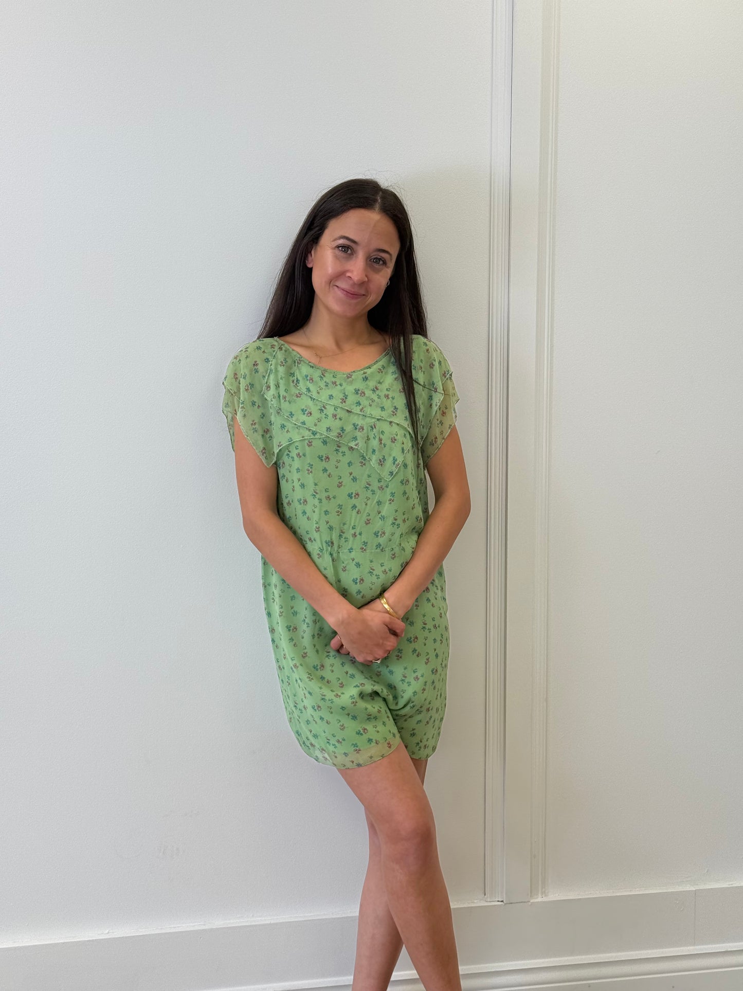 3.1 Phillip Lim Trim Floral Dress - Green/Floral (Size 2)