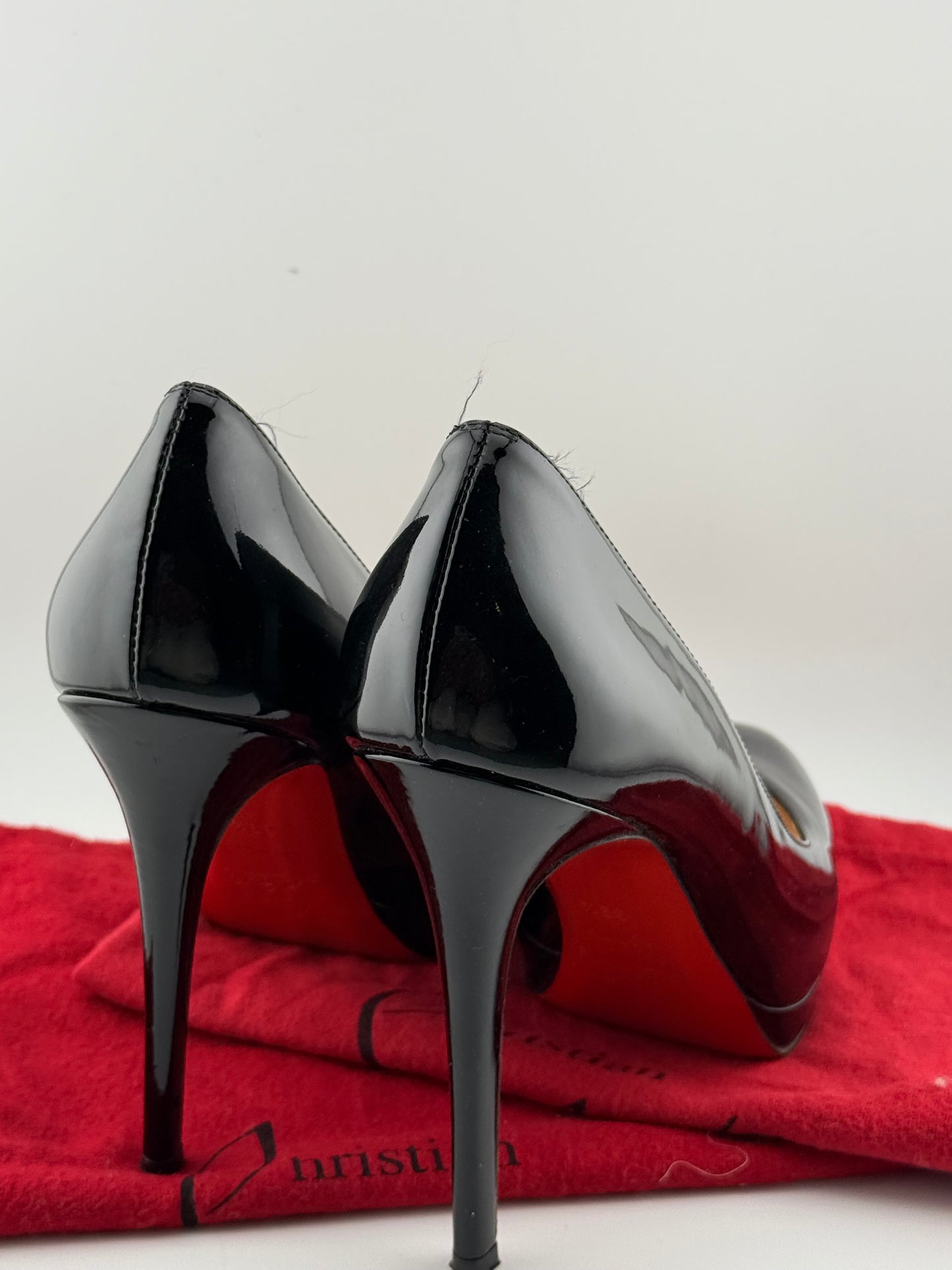 Christian Louboutin Patent Heeled Pumps with Signature Red Sole - Black Patent (EUR 40)