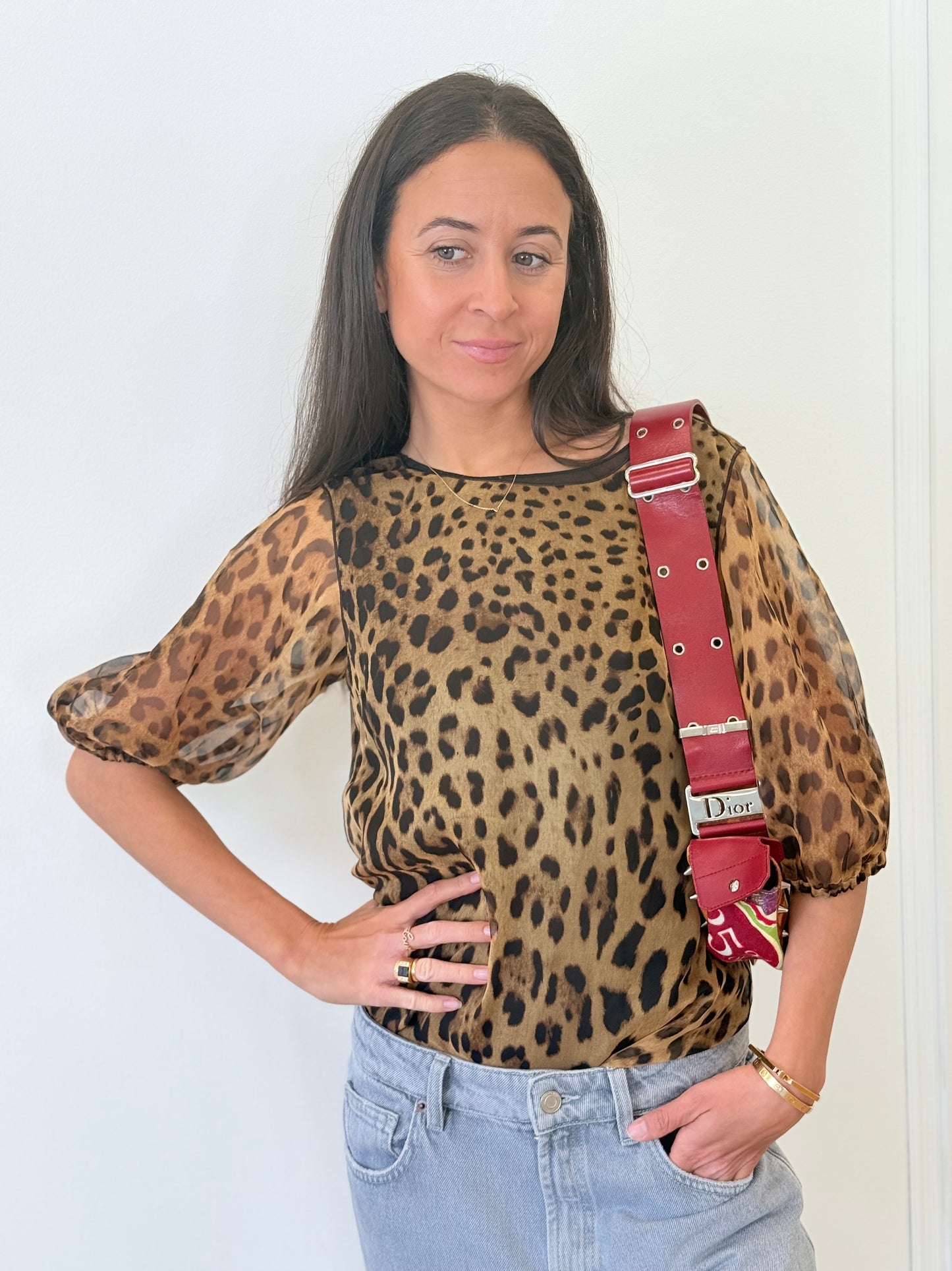 Dolce & Gabbana Chiffon Top - Leopard (Size 38)