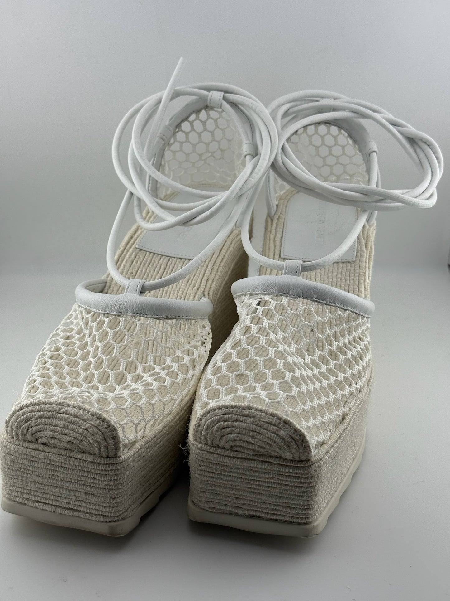 Bottega Veneta White Sporty Web Wedge Espadrilles