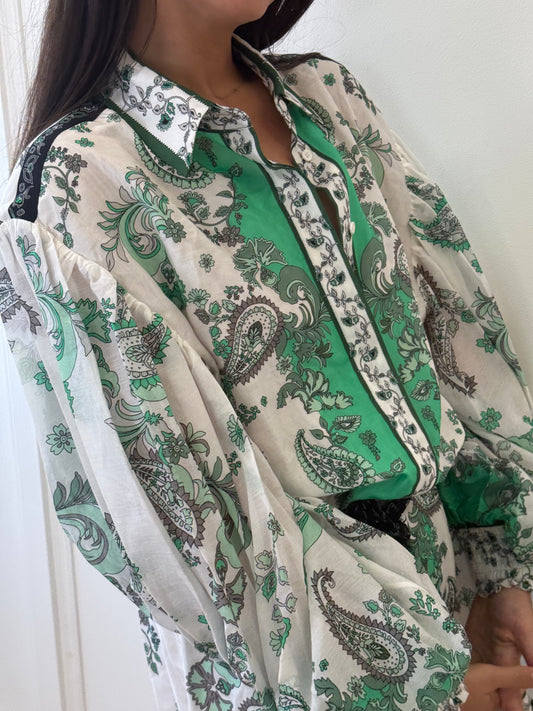 Alice + Olivia Green Paisley Shirt Dress with Plaited Belt (8)