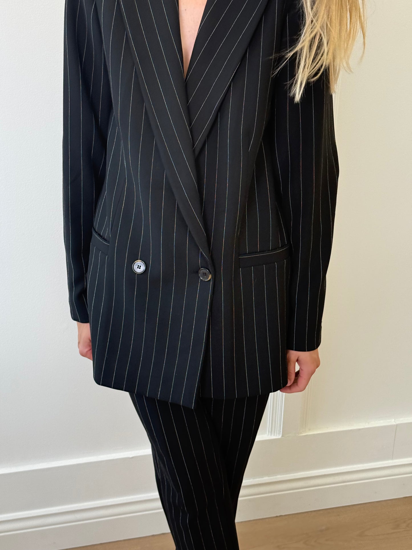 Ganni Double-Breasted Pinstripe Suit (38)