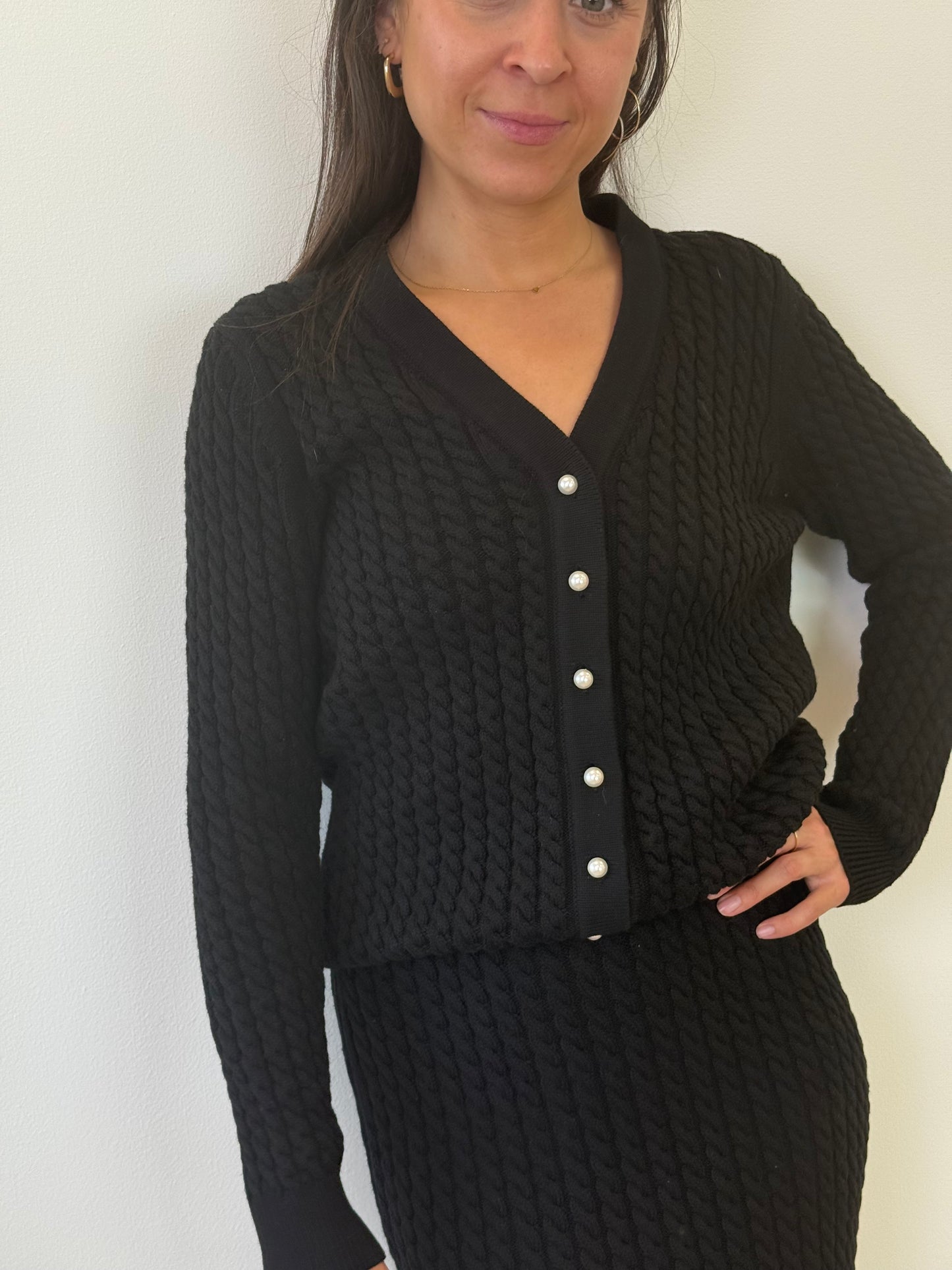 Alessandra Rich Black Knit Skirt and Cardigan Set