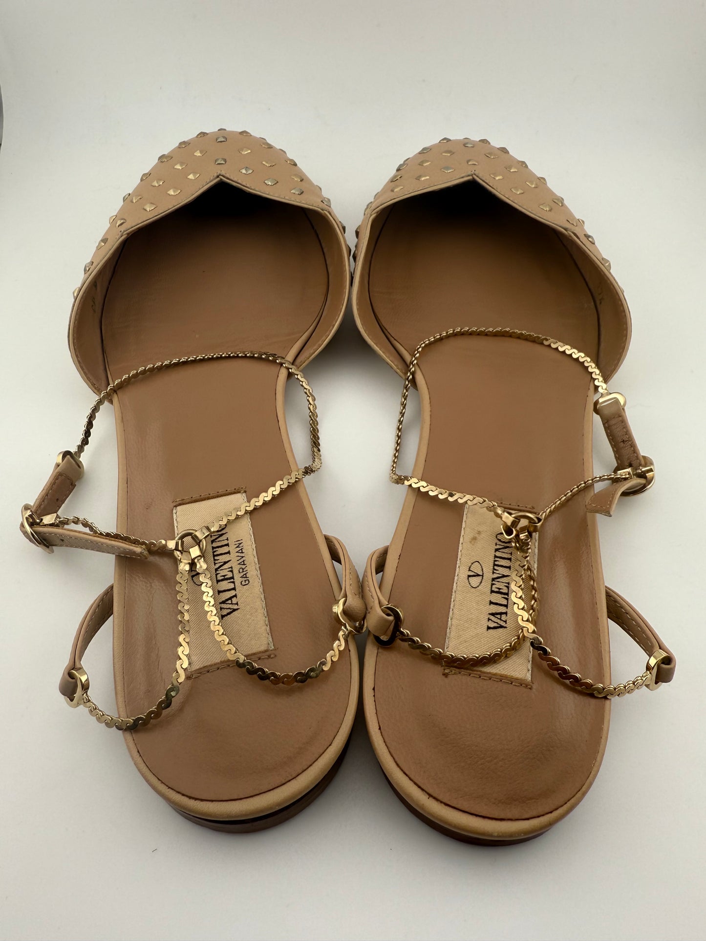 Valentino Studded Flats with Ankle Chain - Nude/Gold (EUR 39.5)