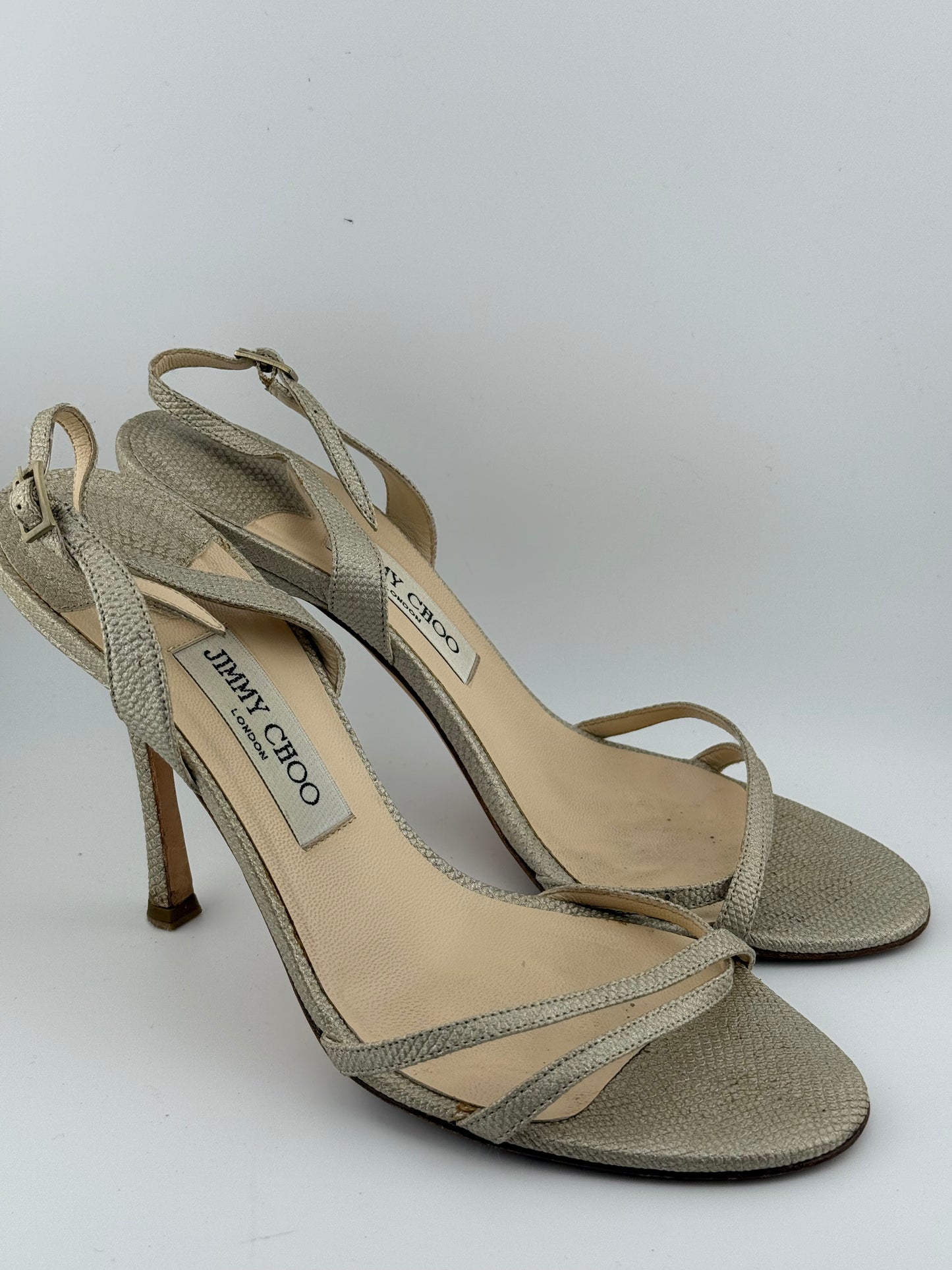 Jimmy Choo Sandals with Open Toe & Sling Back Strap - Gold Snake (EUR 40)