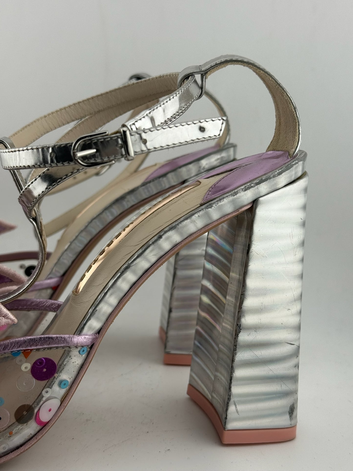 Sophia Webster Butterfly Peep Toe with Block Heel & Ankle Strap - Purple/Metallic (Size 41)