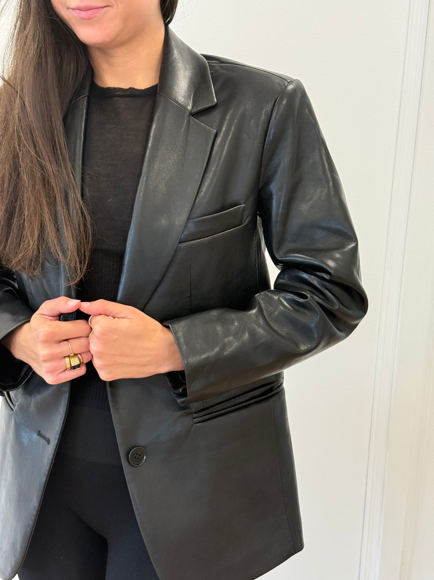 Anine Bing Leather Blazer - Black (Estimated Size XS)