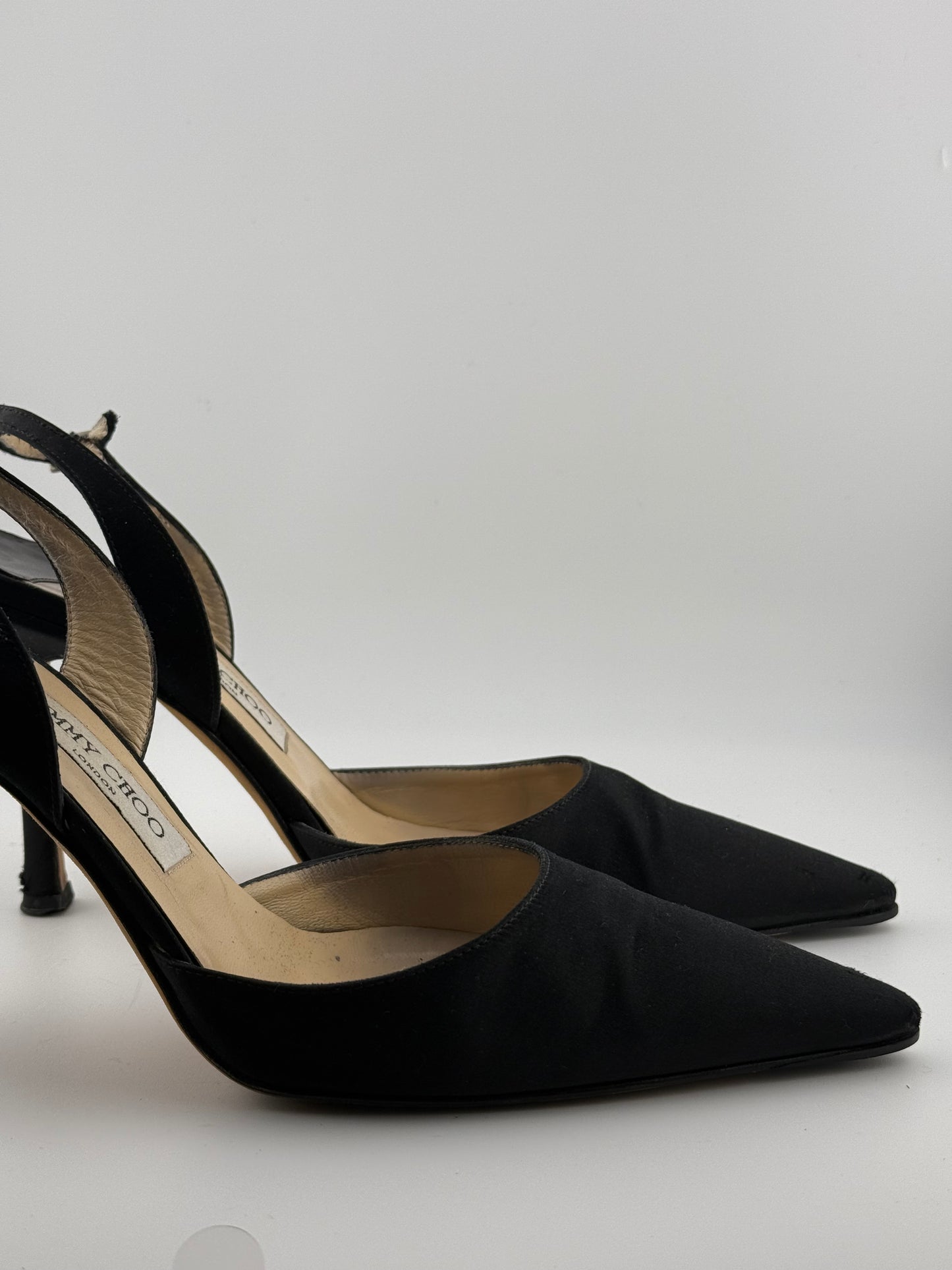 Jimmy Choo Satin Pointed Toe Sling Back Stilettos - Black (EUR 39.5)