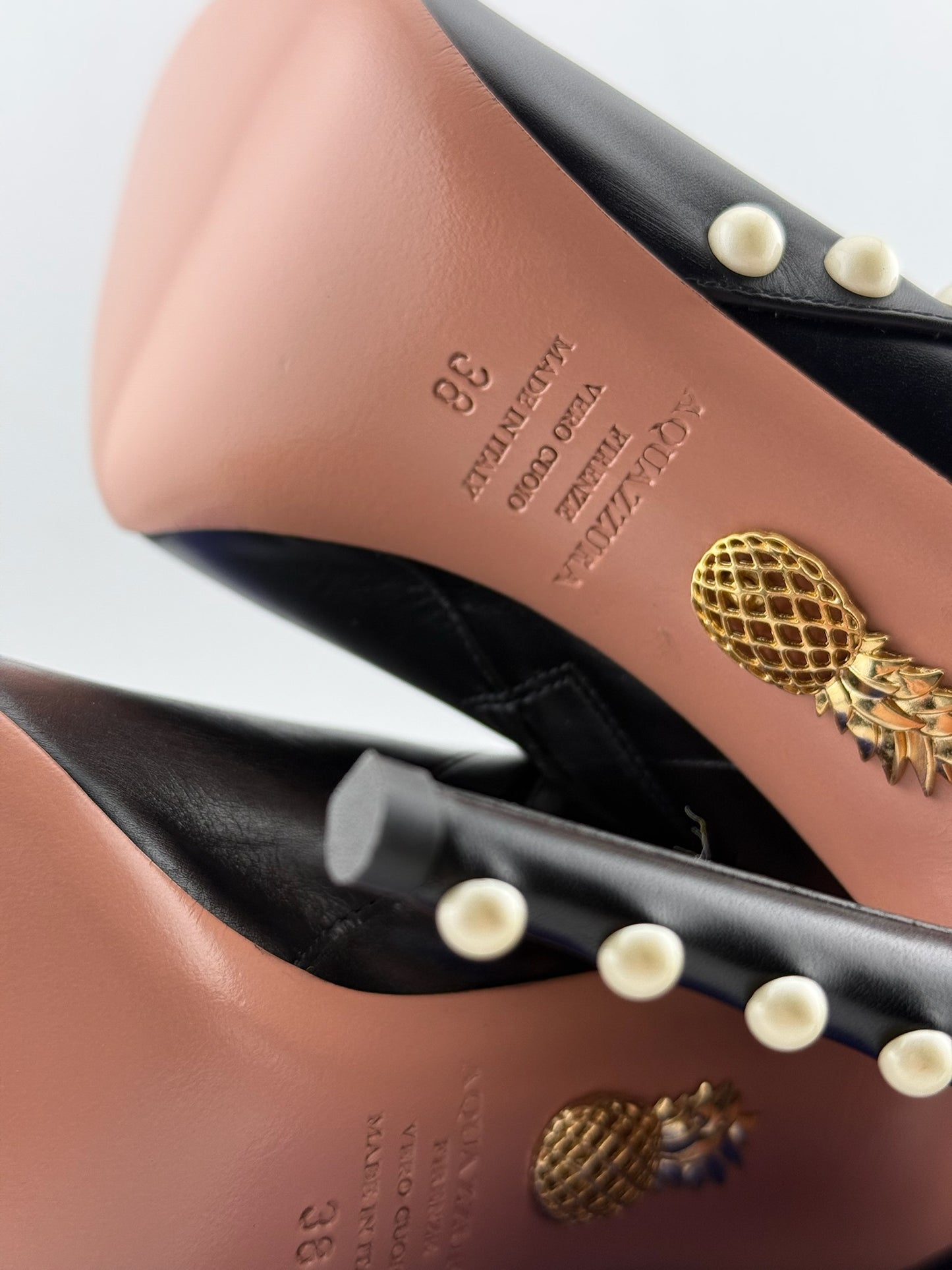 Aquazzura Calf High Boots with Pearl Feature - Black (EUR 38)