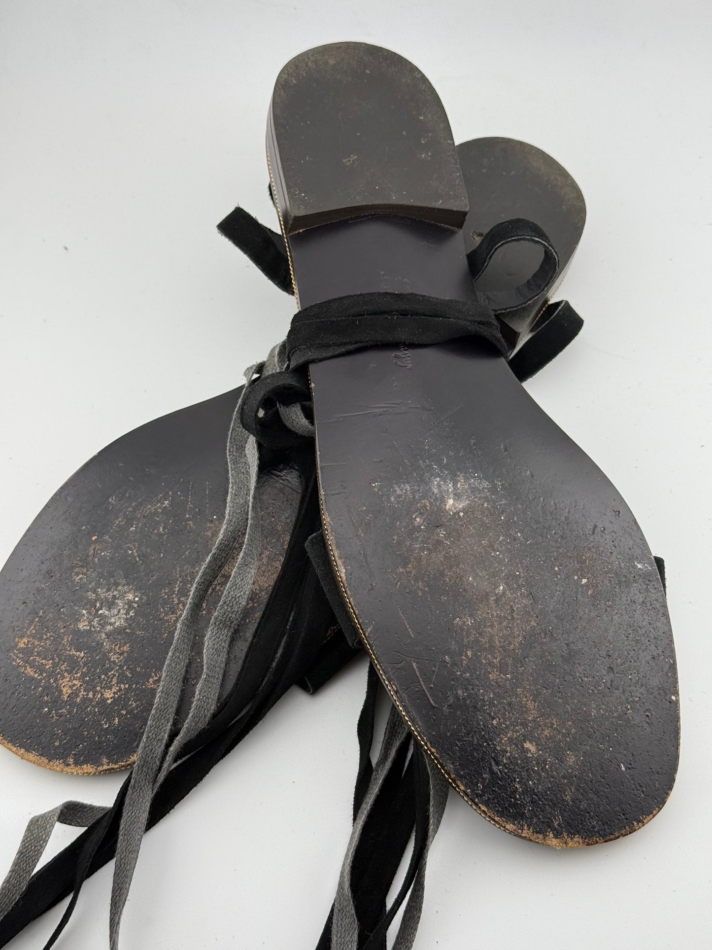 Salvatore Ferragamo Flat Sandals with Ankle Ties - Black (Size 40)