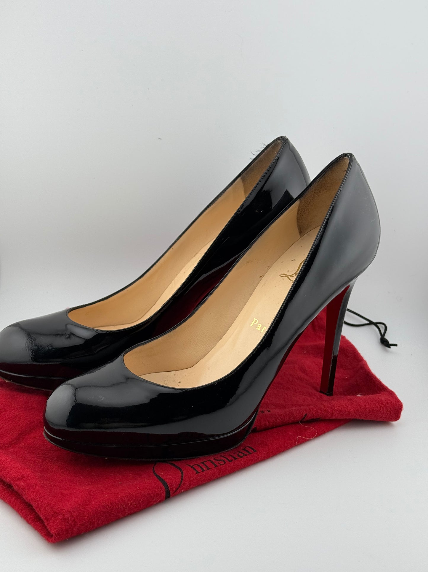 Christian Louboutin Patent Heeled Pumps with Signature Red Sole - Black Patent (EUR 40)