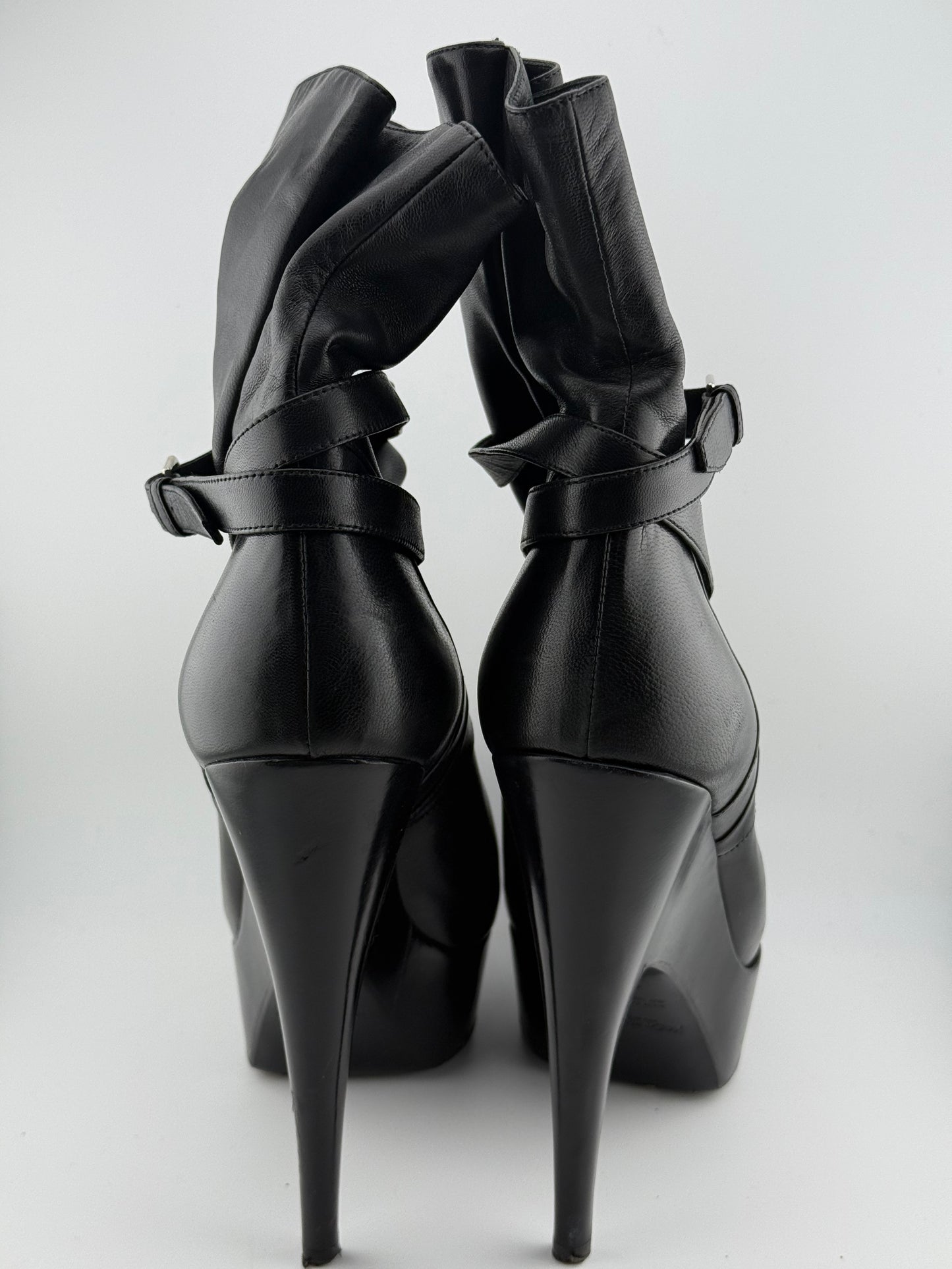 YSL Platform Ankle Boots with Single Buckle & Strap - Black (EUR 40)
