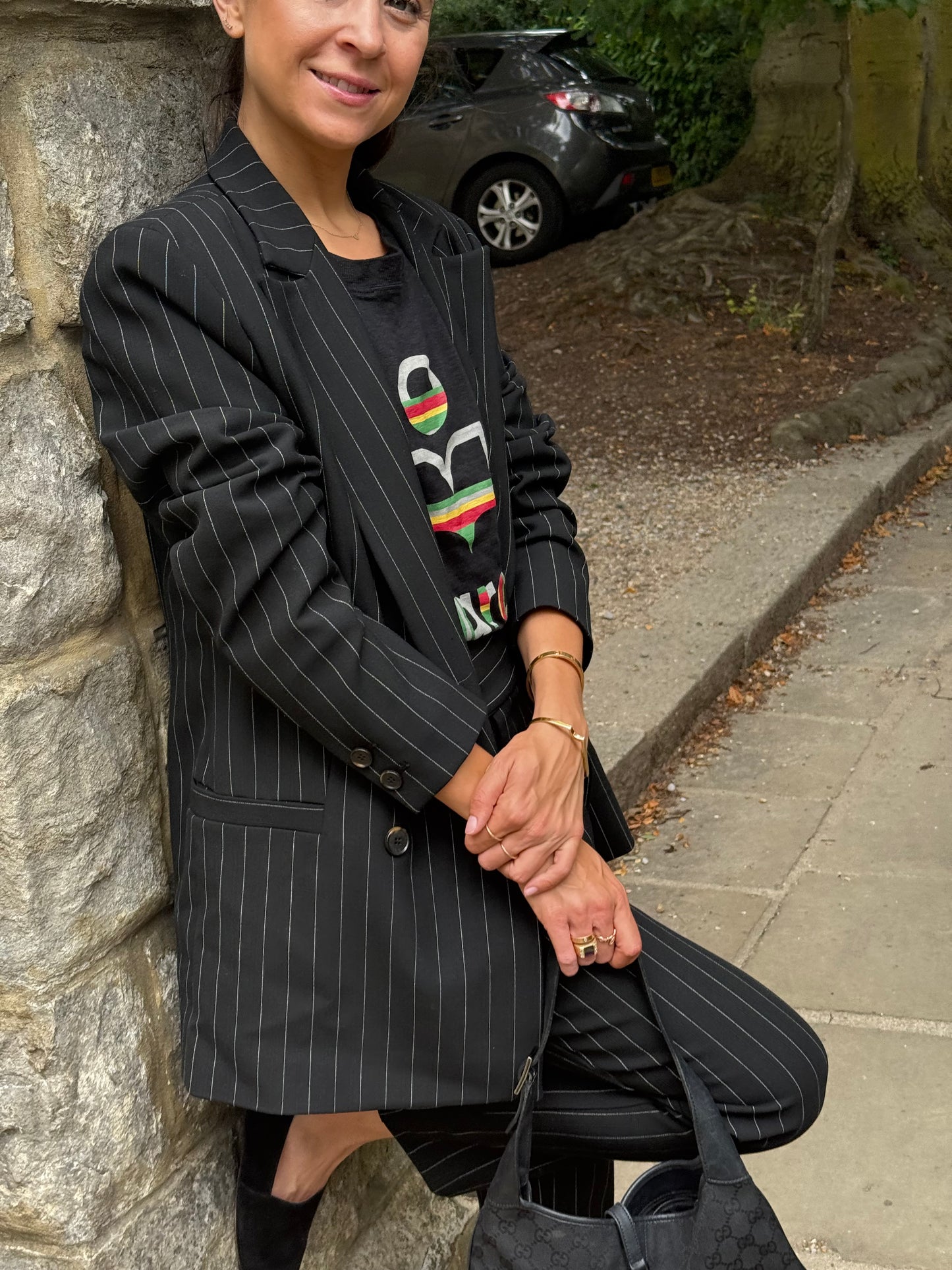Ganni Double-Breasted Pinstripe Suit (38)