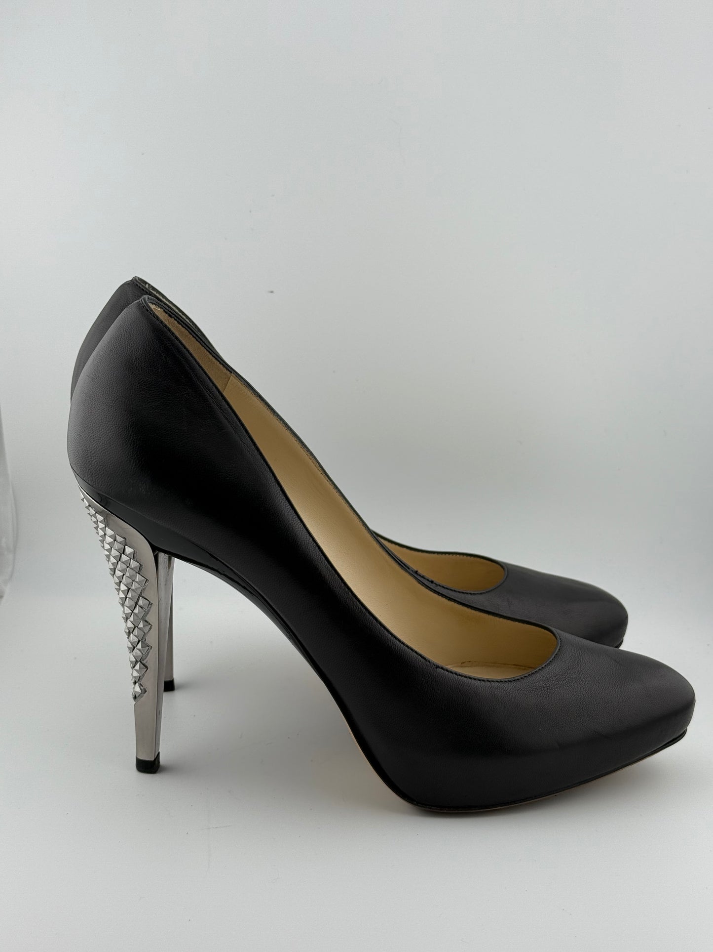 Jimmy Choo Heeled Pumps with Statement Heel - Black/Silver (EUR 40)