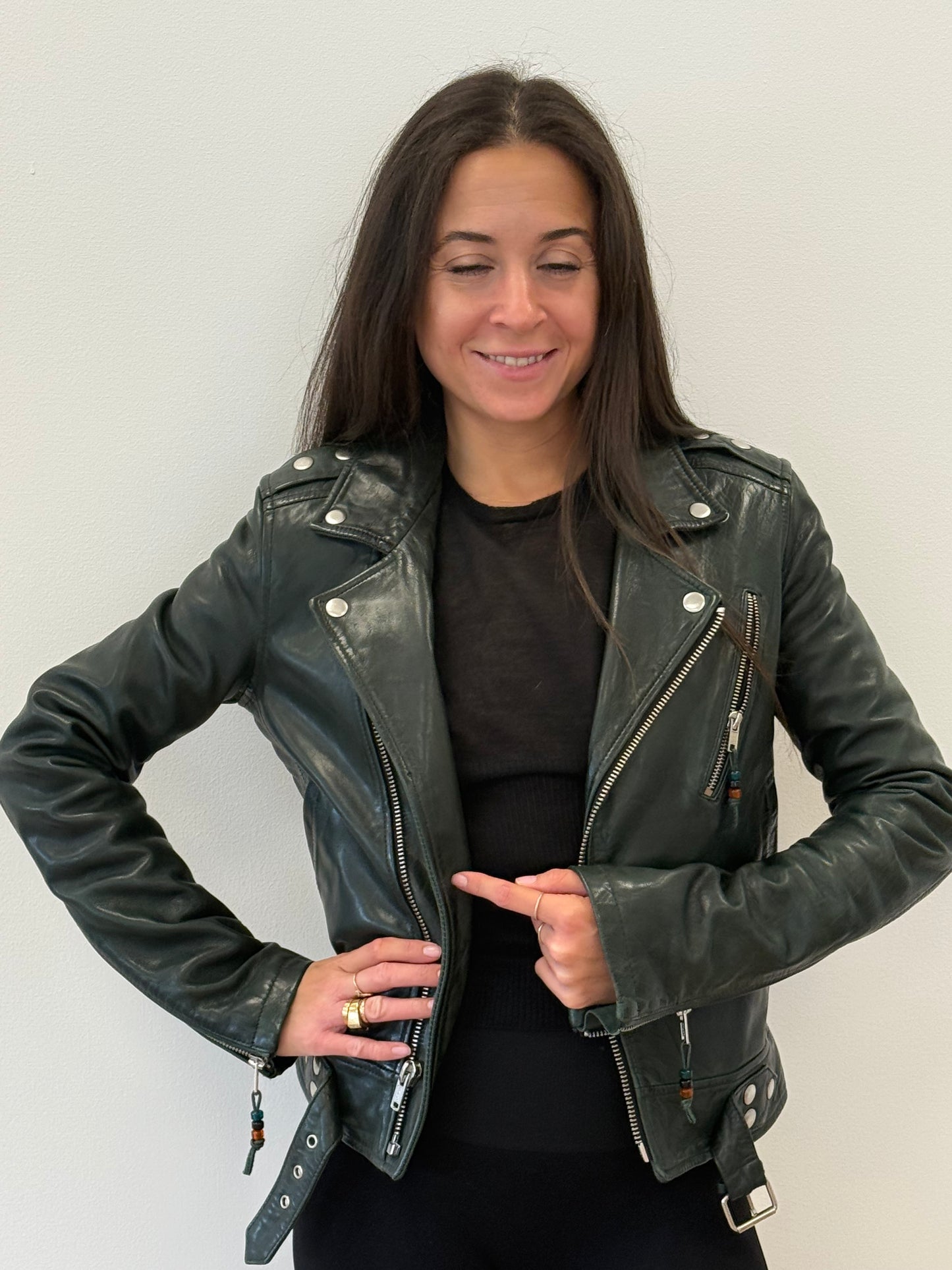 BLK DNM Leather Jacket - Dark Green (Size XS)