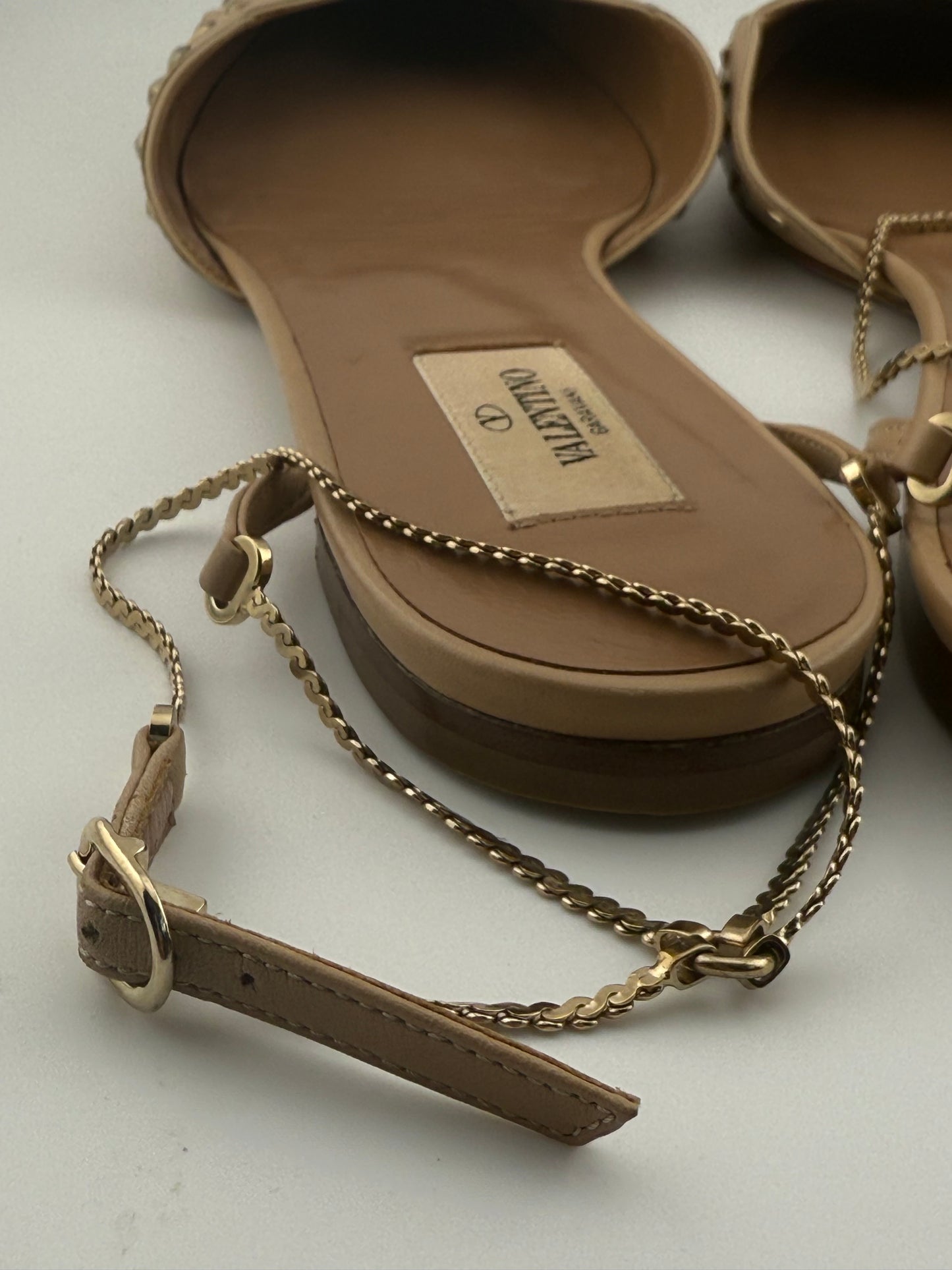 Valentino Studded Flats with Ankle Chain - Nude/Gold (EUR 39.5)