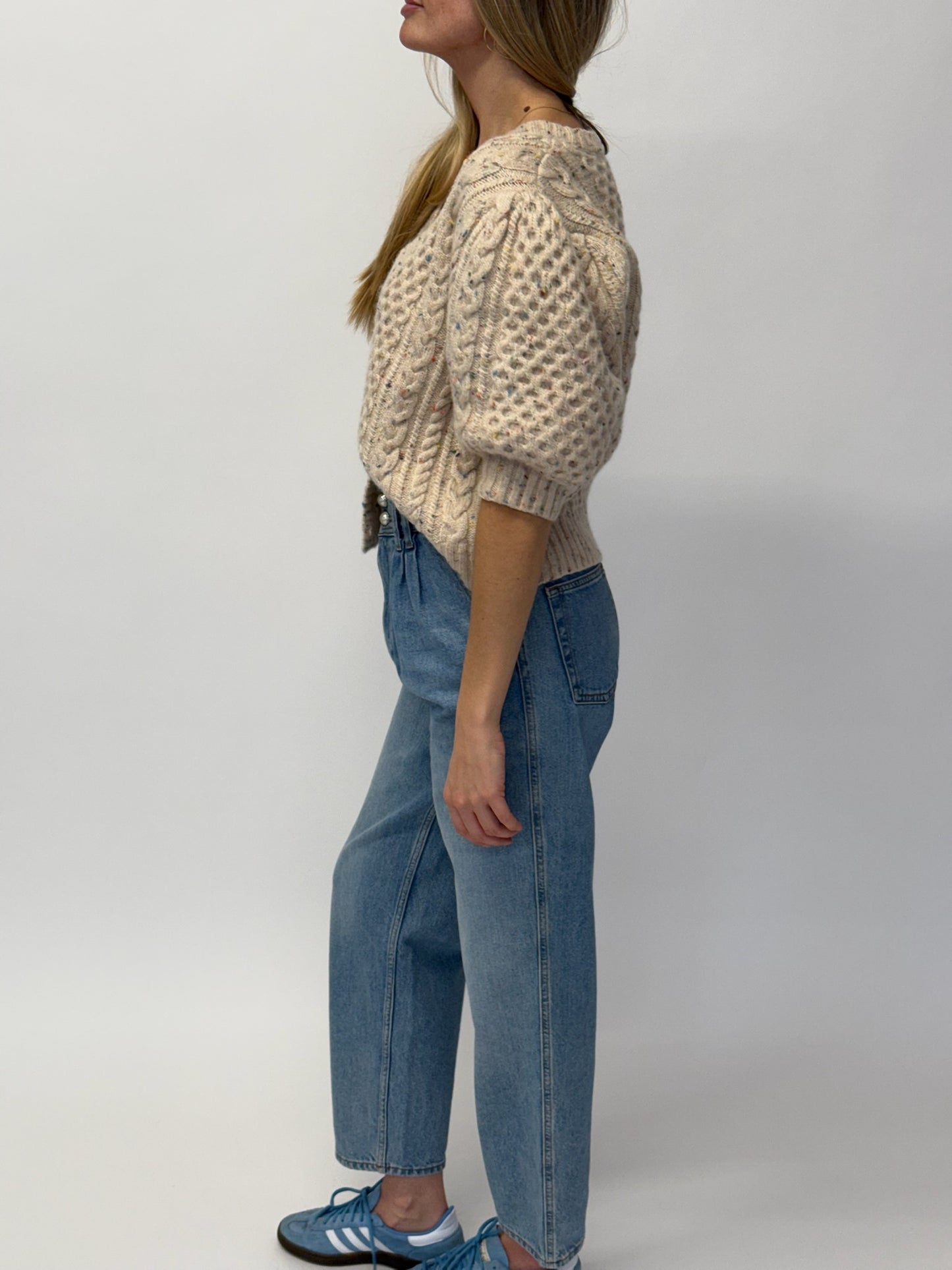 Sandro Paris Cropped Barrel-Leg Jeans - Mid Blue Denim (36 FR)