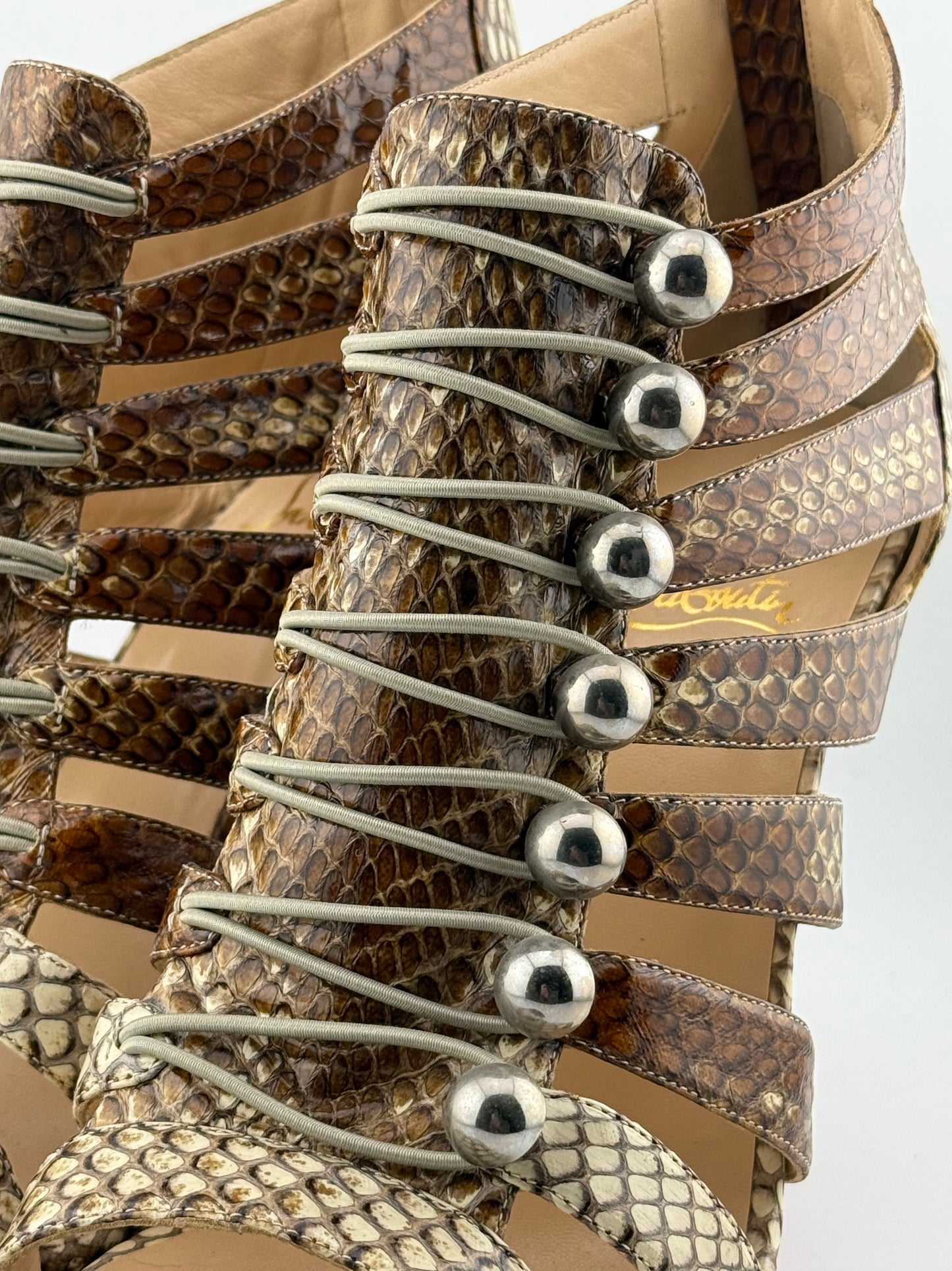 Christian Louboutin Gladiator Stiletto Sandals - Gold Snake (EUR 39.5)