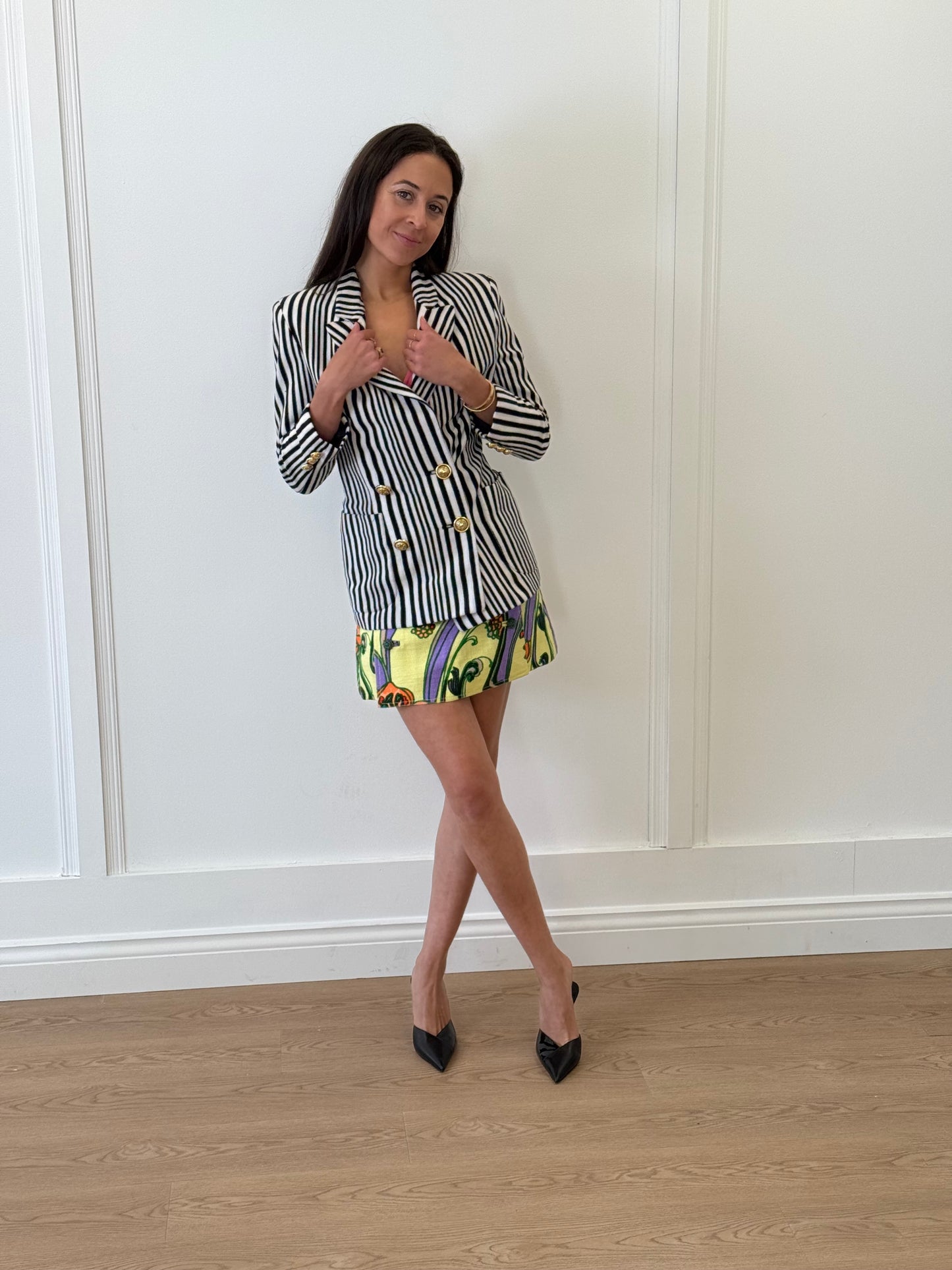Moschino Blazer - Navy and White Striped (Size 40)