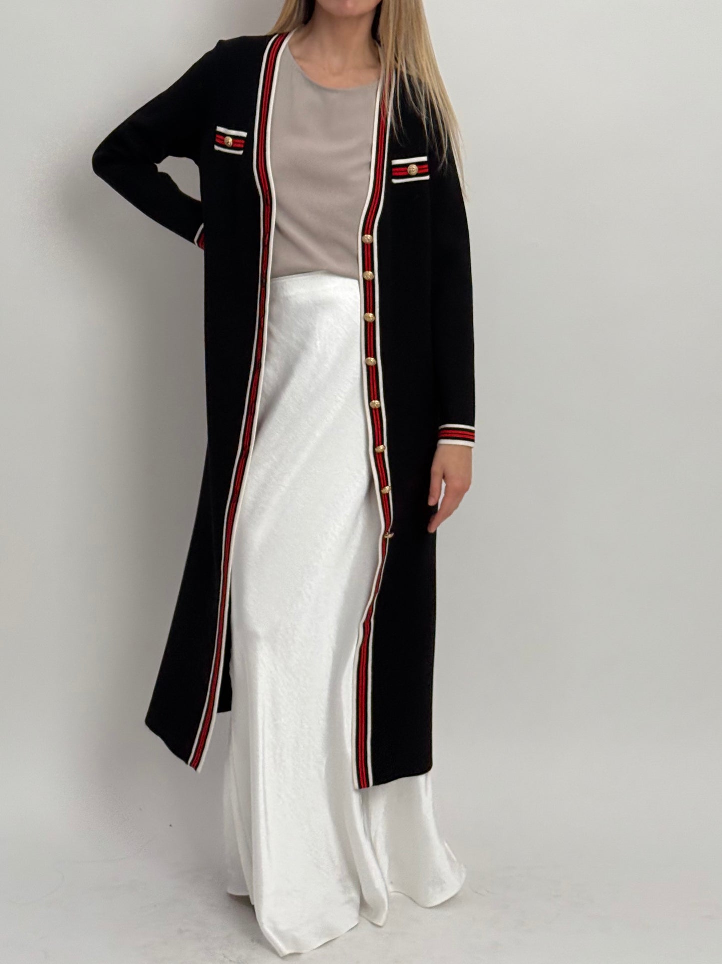 LK Bennett Sporty Trim Knitted Dress/Cardigan - Black (Small)