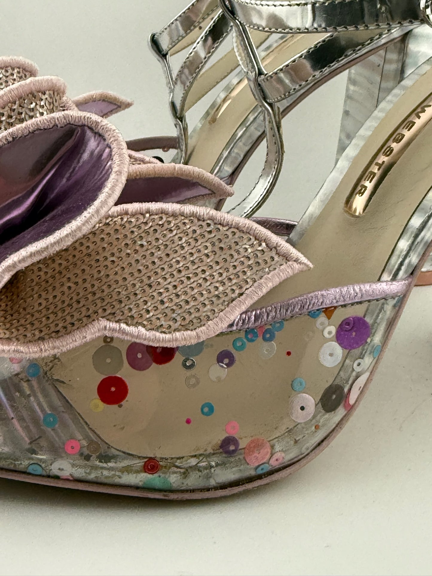 Sophia Webster Butterfly Peep Toe with Block Heel & Ankle Strap - Purple/Metallic (Size 41)