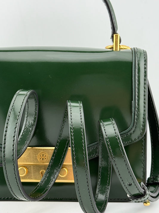 Tory Burch Patent Handbag with Detachable Strap - Green