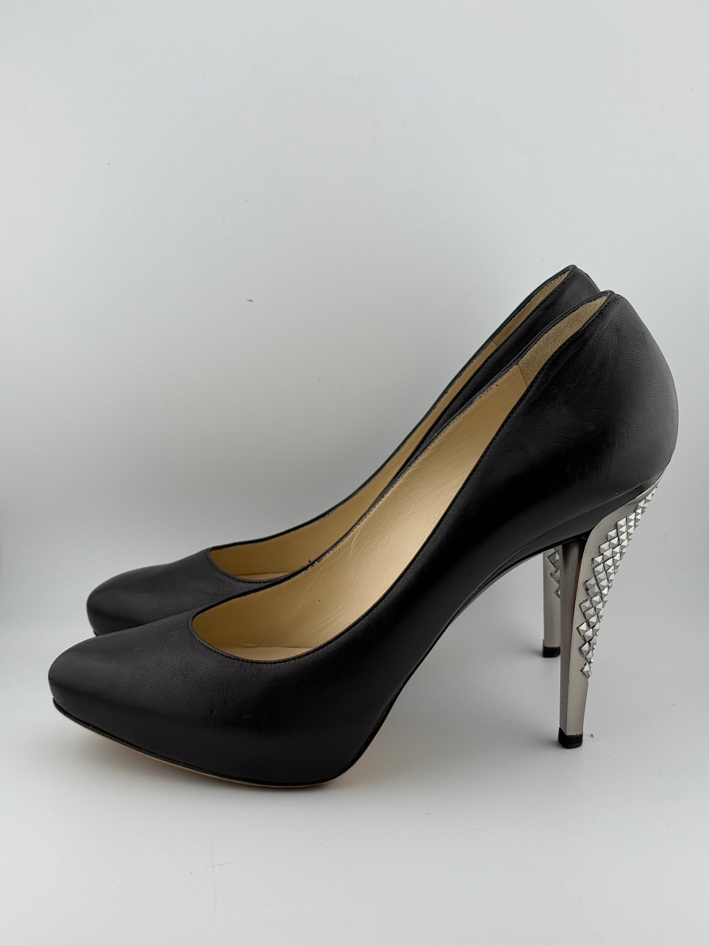 Jimmy Choo Heeled Pumps with Statement Heel - Black/Silver (EUR 40)