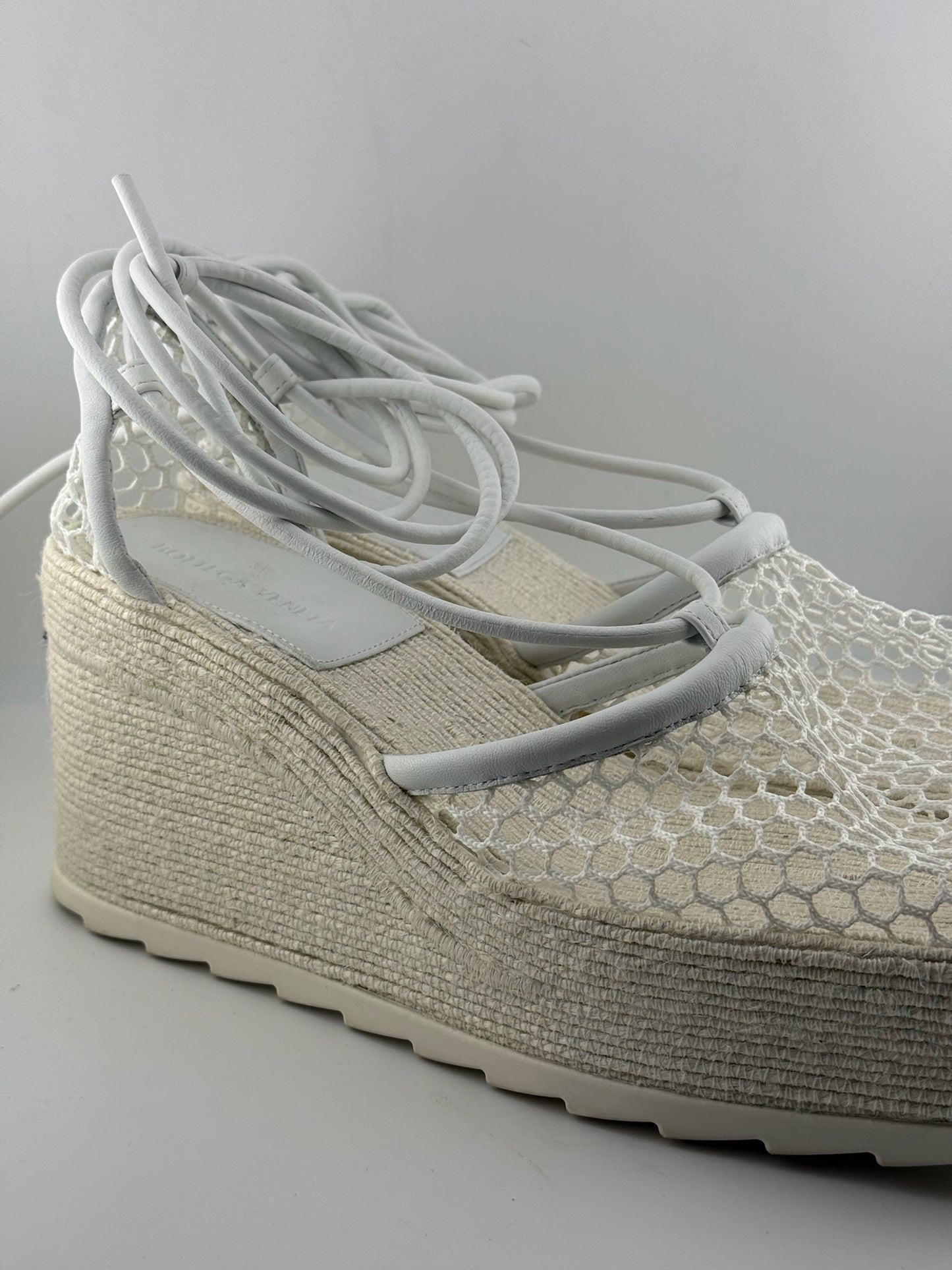 Bottega Veneta White Sporty Web Wedge Espadrilles